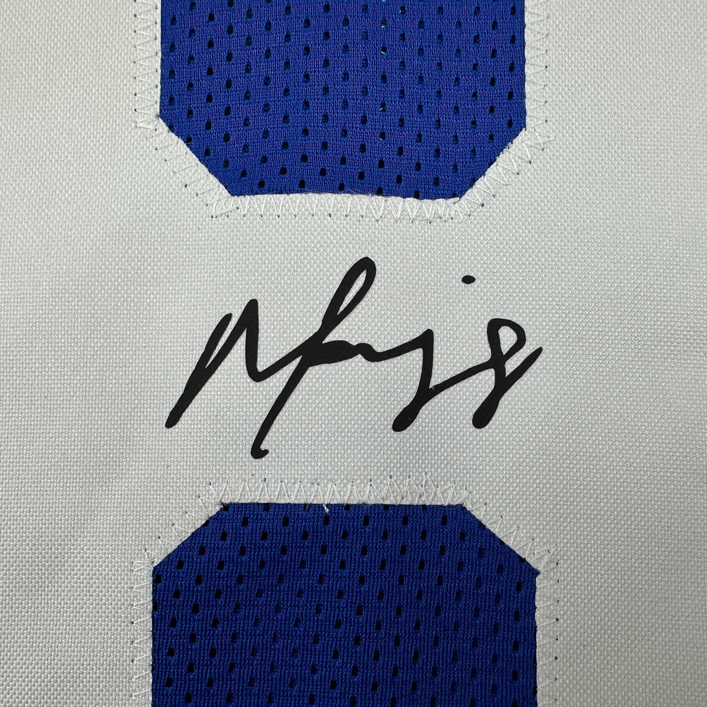 Framed Facsimile Autographed Marvin Harrison 35x39 Indianapolis Blue Reprint Laser Auto Football Jersey