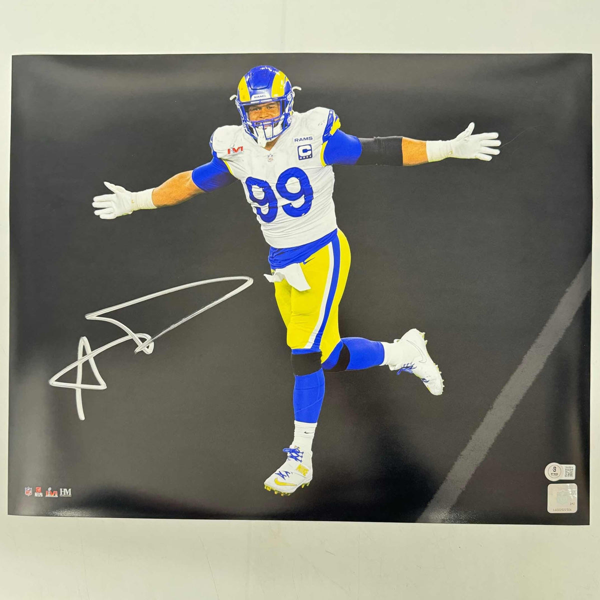 Autographed/Signed Aaron Donald Los Angeles LA Rams 16x20 Football Photo JSA COA #7