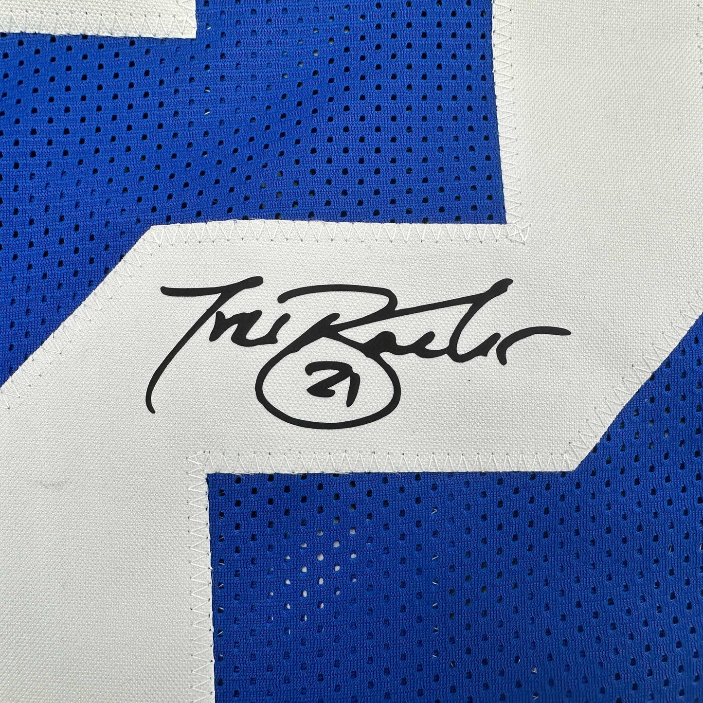 Framed Facsimile Autographed Tiki Barber 35x39 New York Blue Reprint Laser Auto Football Jersey