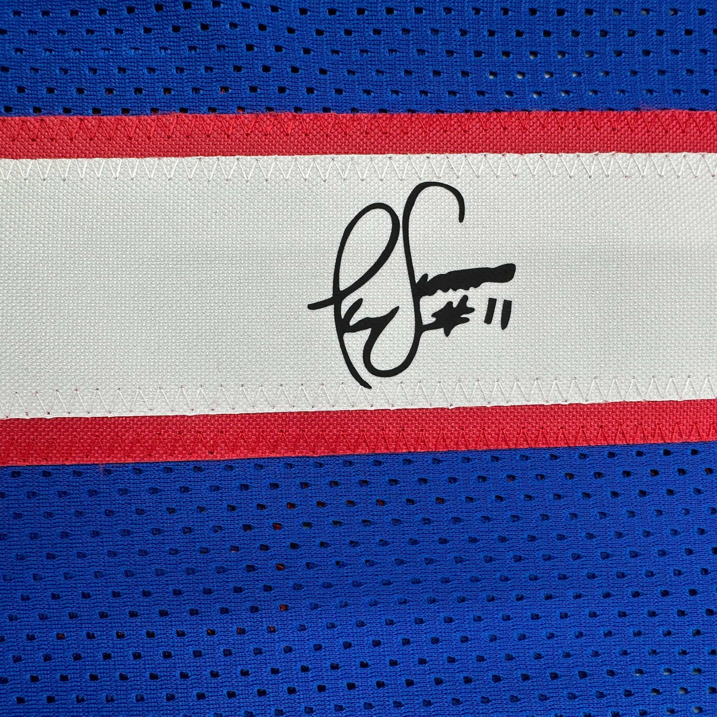 Framed Facsimile Autographed Phil Simms 35x39 New York Blue Reprint Laser Auto Football Jersey