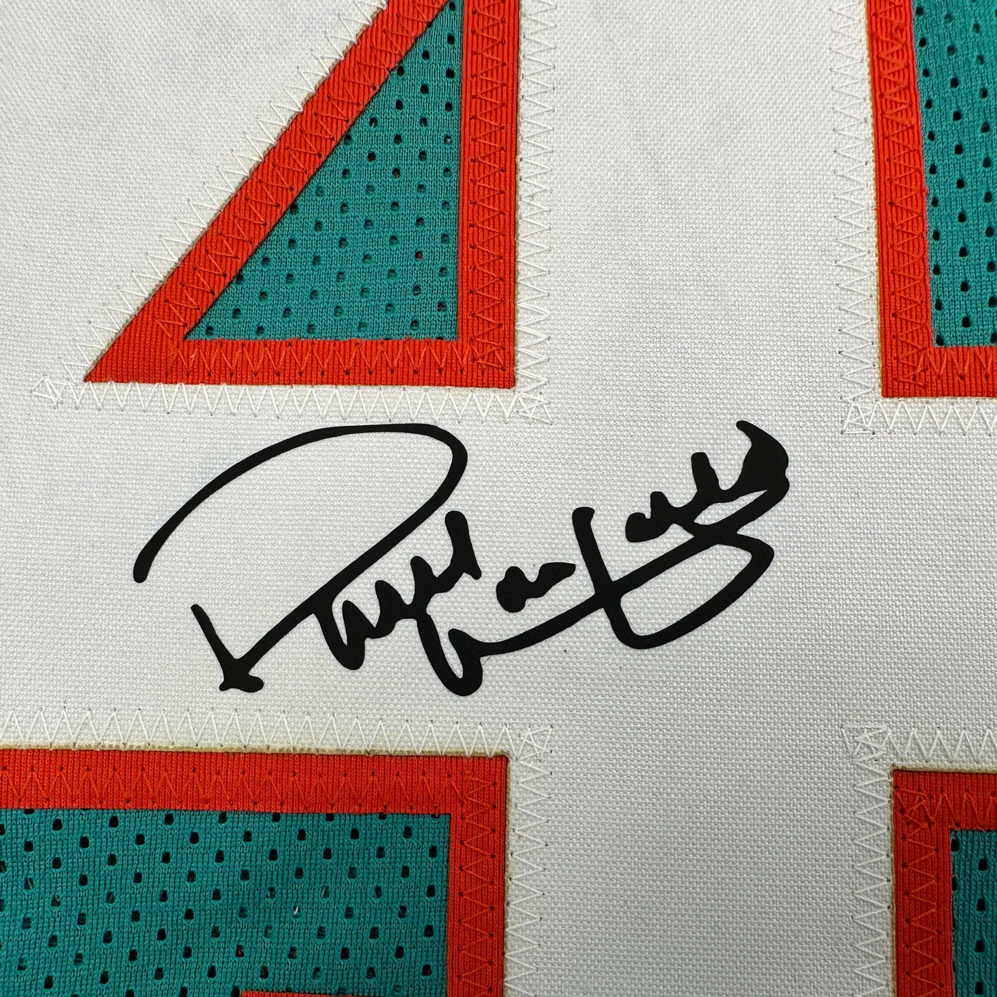 Framed Facsimile Autographed Paul Warfield 35x39 Miami Teal Reprint Laser Auto Football Jersey