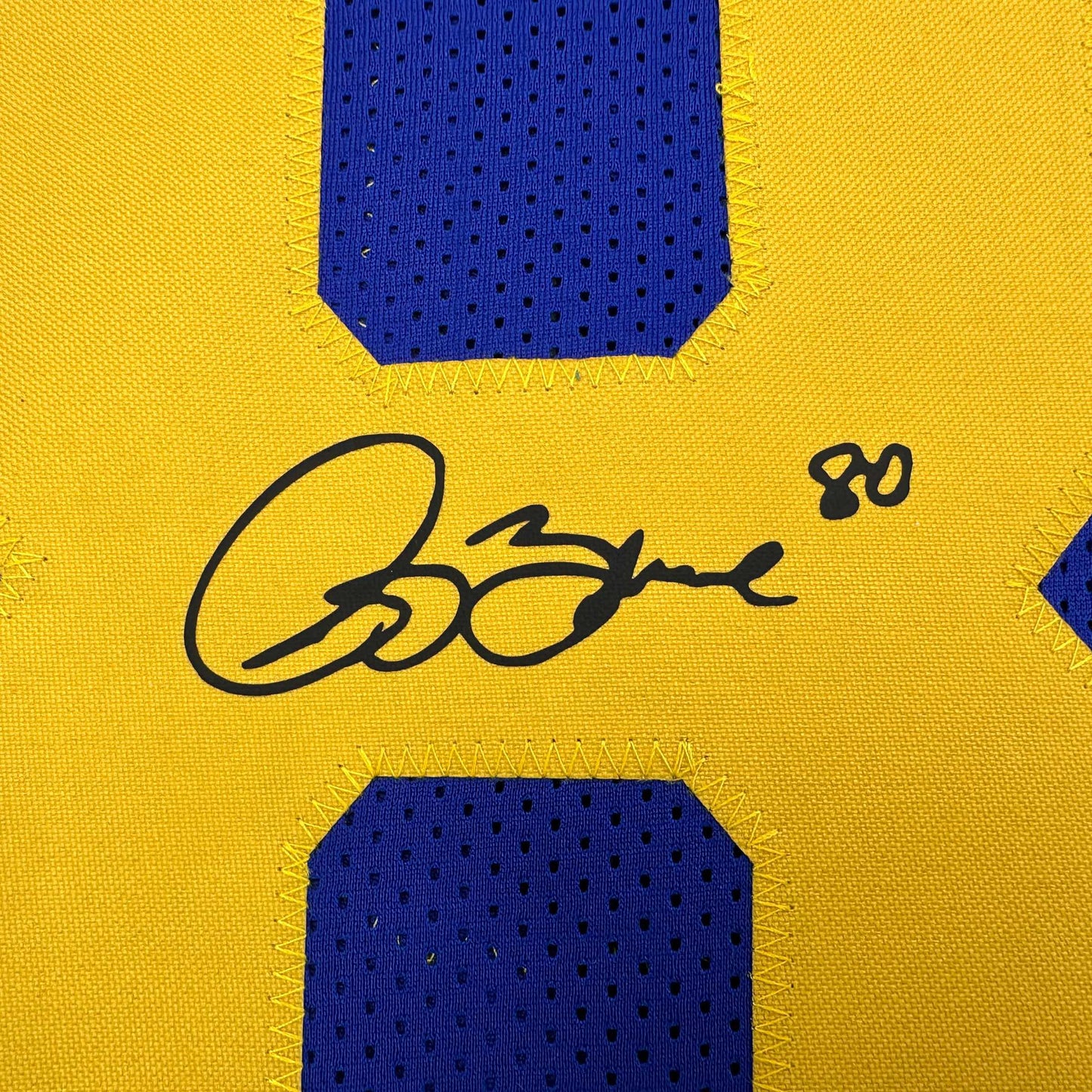 Framed Facsimile Autographed Isaac Bruce 35x39 St. Louis Royal Blue Retro Reprint Laser Auto Football Jersey