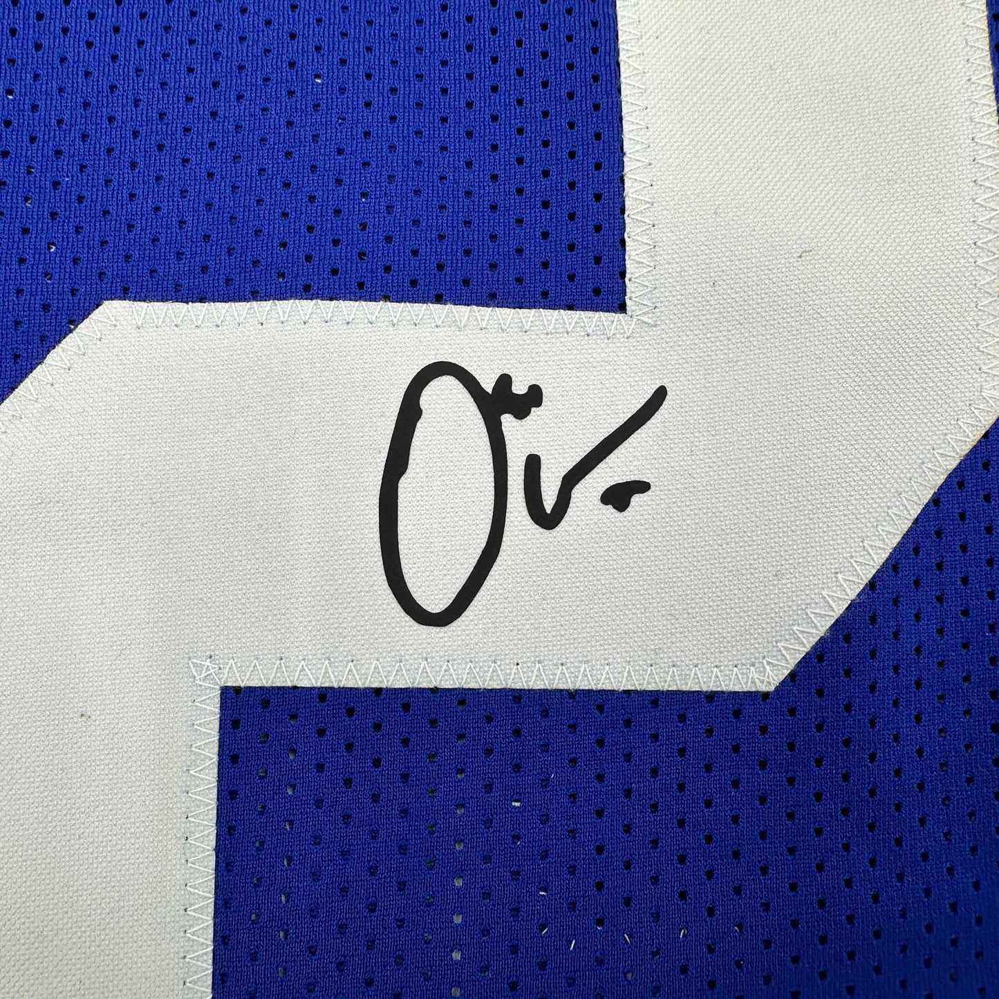 Framed Facsimile Autographed Osi Umenyiora 35x39 New York Blue Reprint Laser Auto Football Jersey