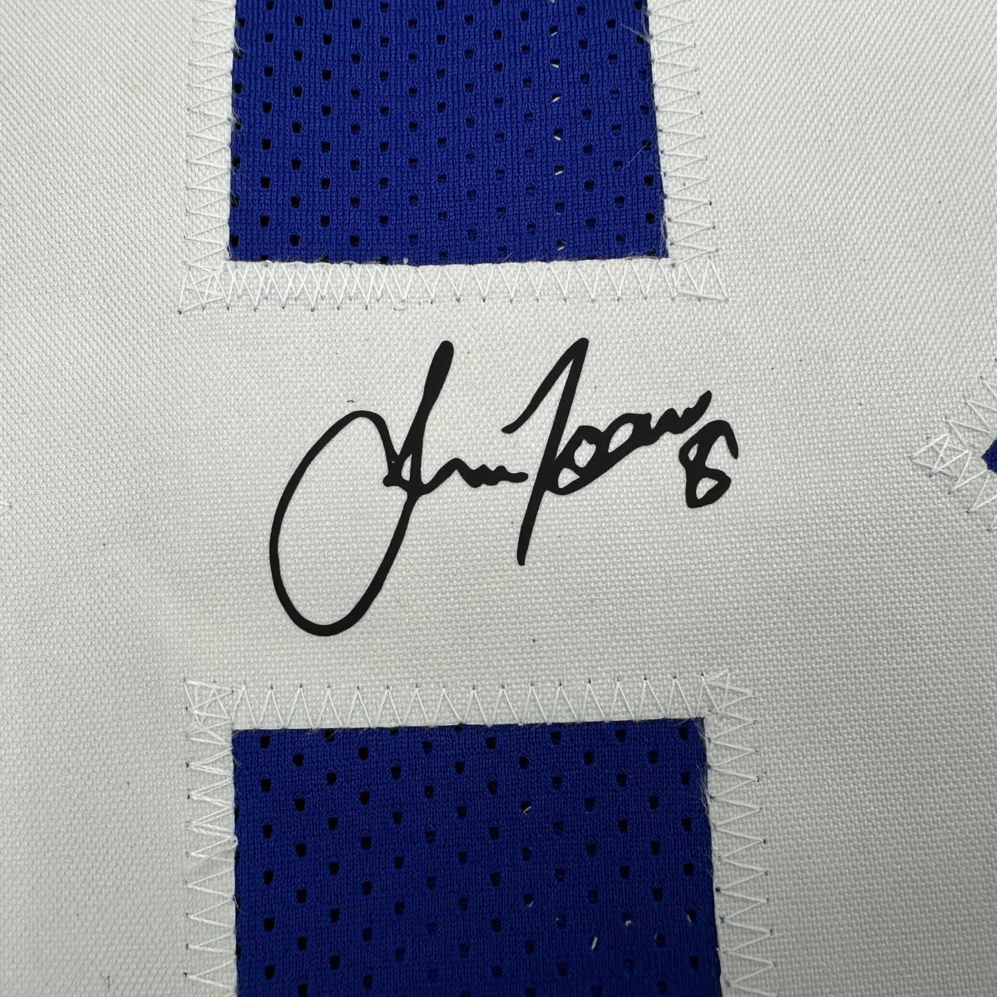 Framed Facsimile Autographed Amani Toomer 35x39 New York Blue Reprint Laser Auto Football Jersey