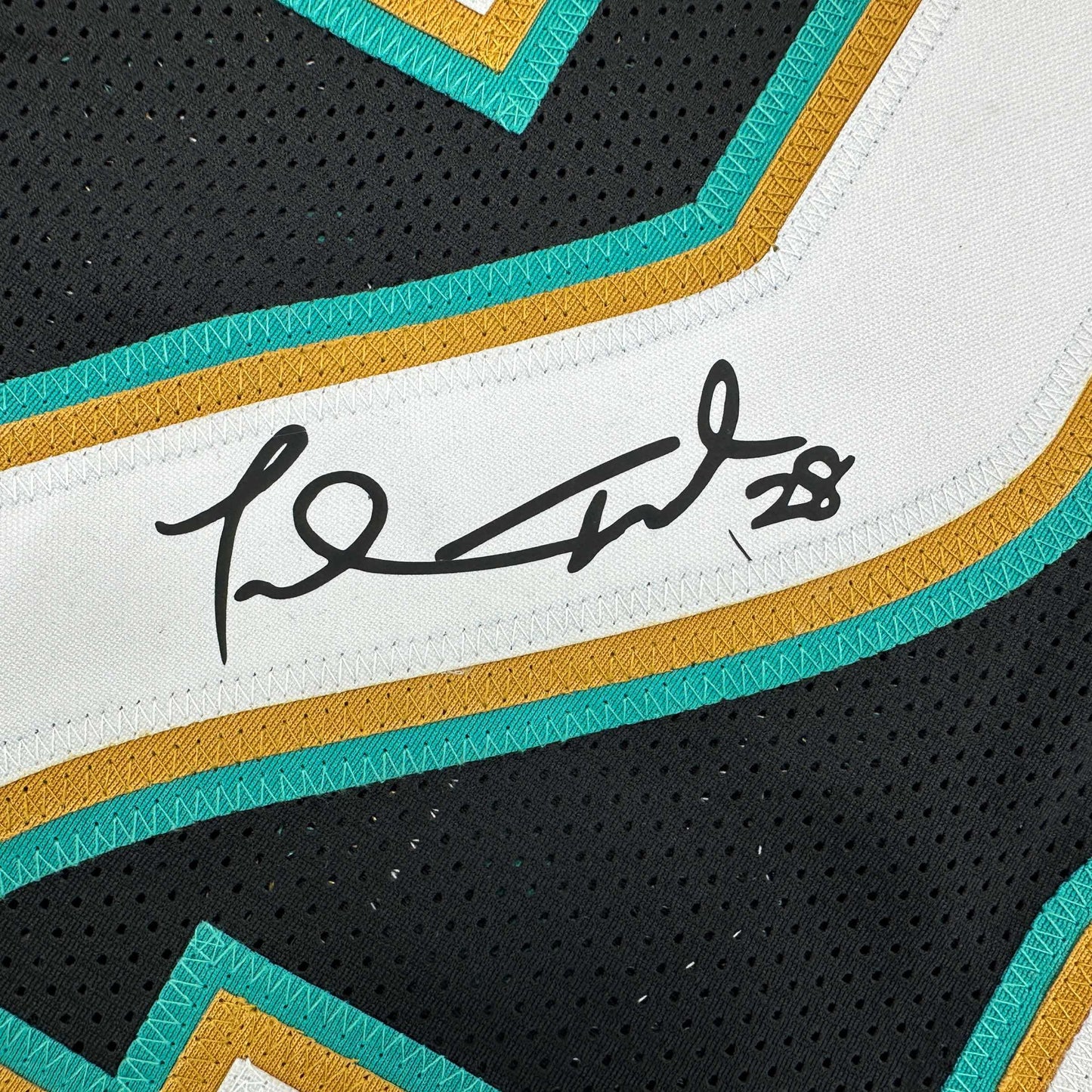 Framed Facsimile Autographed Fred Taylor 35x39 Jacksonville Black Reprint Laser Auto Football Jersey