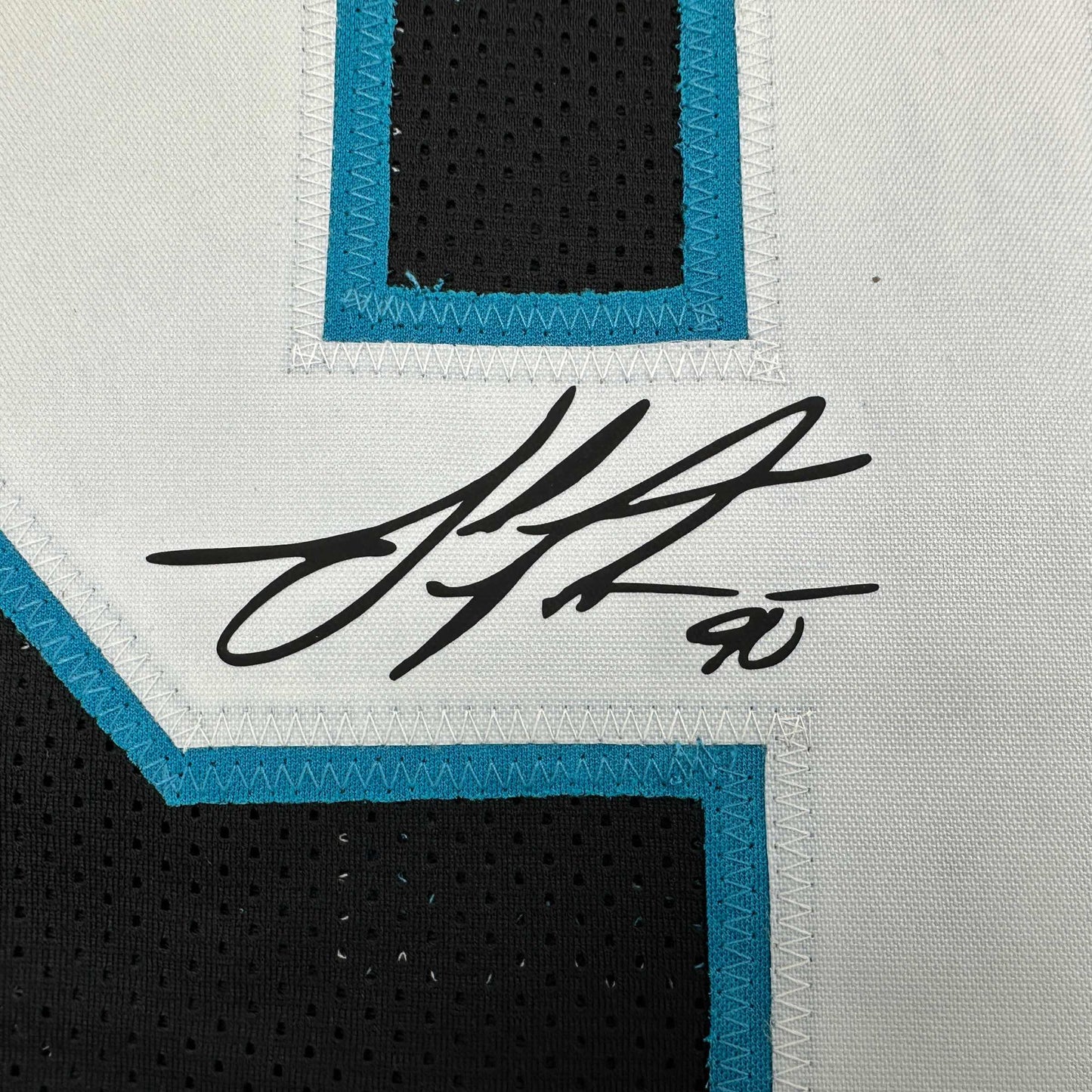 Framed Facsimile Autographed Julius Peppers 35x39 Carolina Black Reprint Laser Auto Football Jersey
