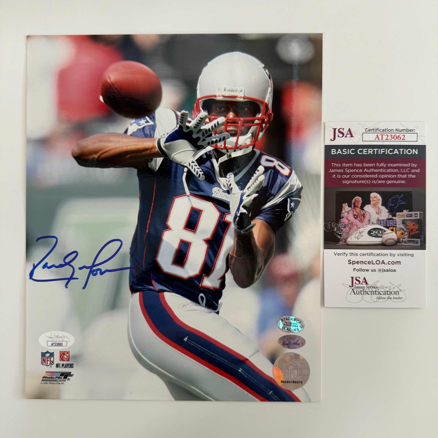 Autographed/Signed Randy Moss New England Patriots 8x10 Football Photo JSA COA