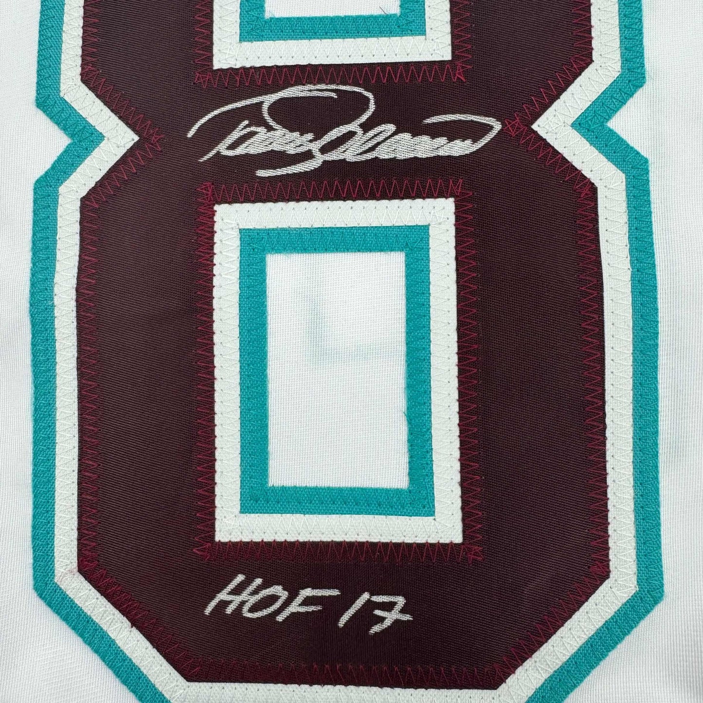 Framed Autographed/Signed Teemu Selanne HOF 35x39 Anaheim White Retro Hockey Jersey JSA COA