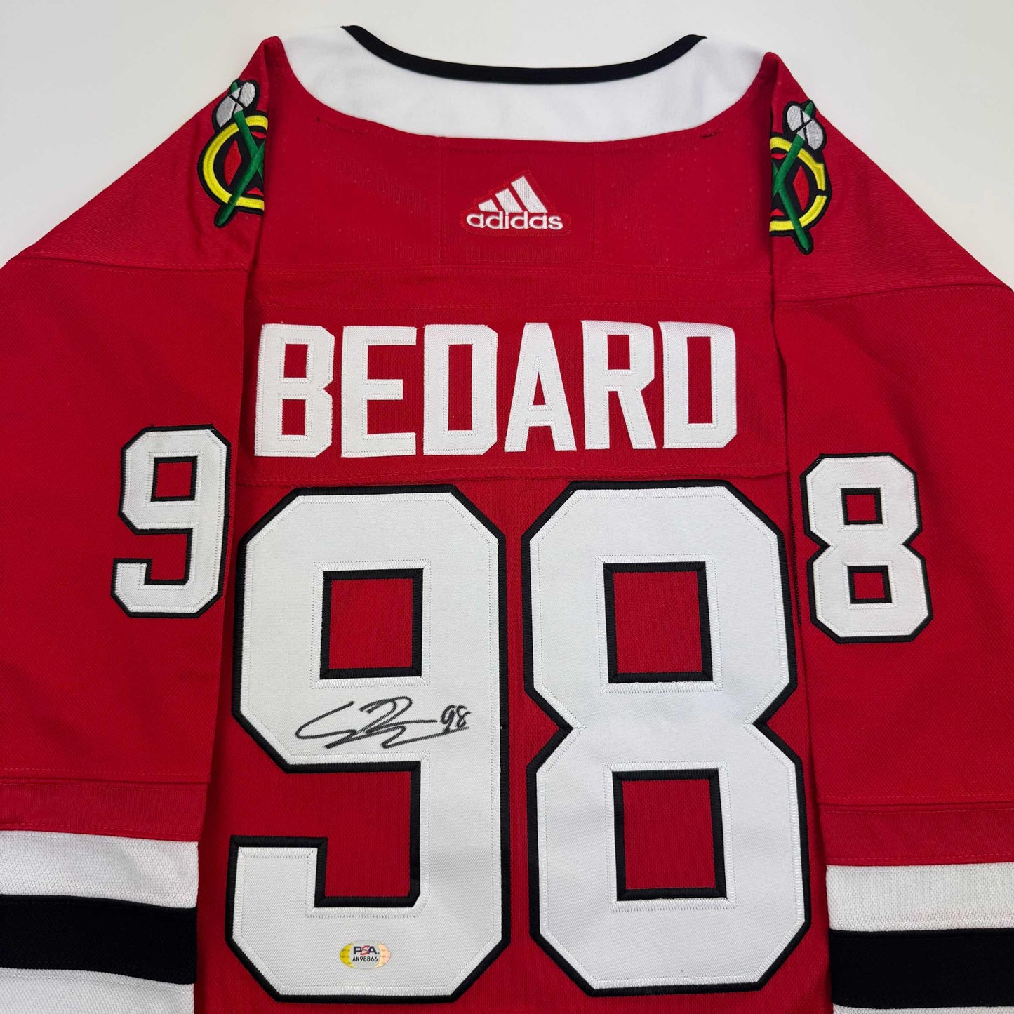 Autographed/Signed Connor Bedard Chicago Blackhawks Red Hockey Jersey PSA COA