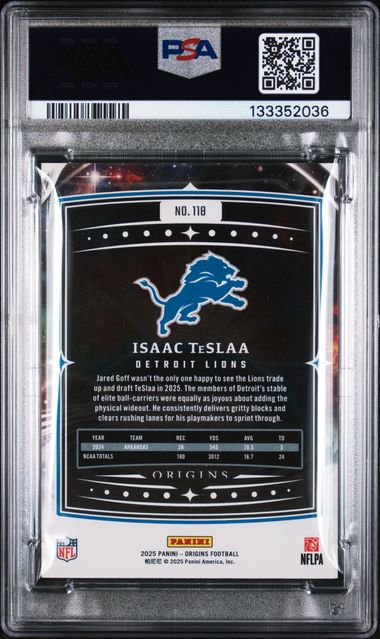 Graded 2025 Panini Origins Isaac Teslaa #118 Rookie RC Football Card PSA 10 Gem Mint