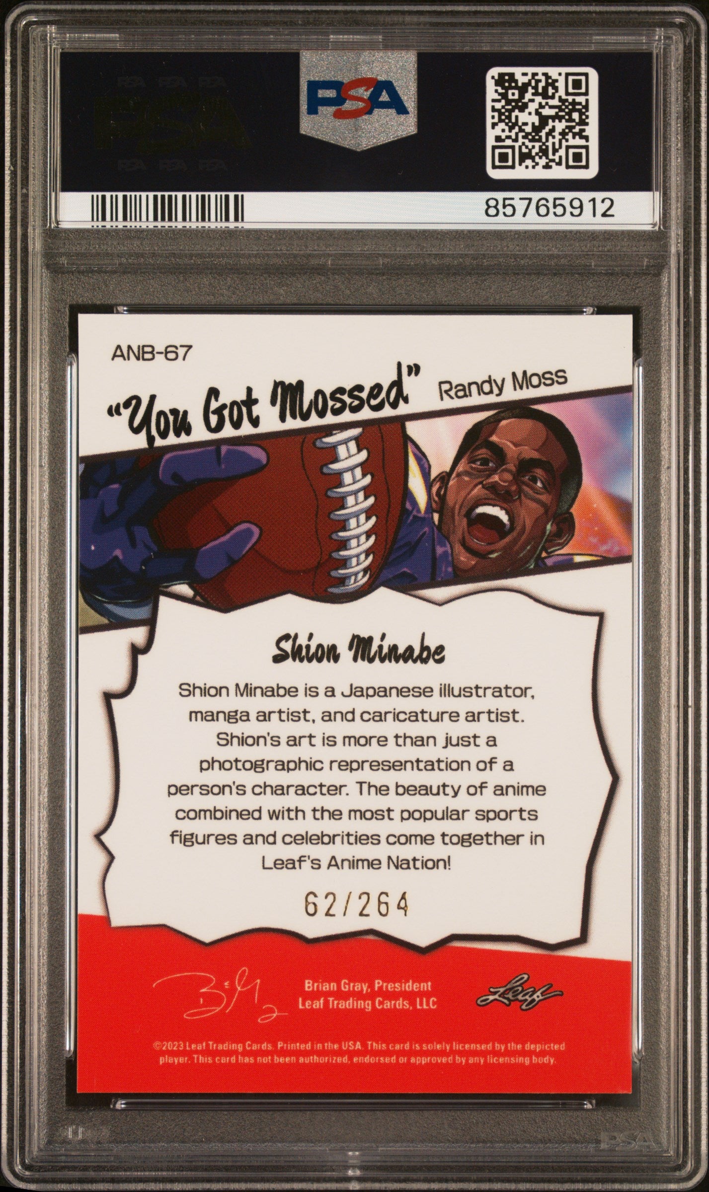 Graded 2023 Leaf Web Exclusives Randy Moss #67 Anime Nation #/264 Football Card PSA 10 Gem Mint