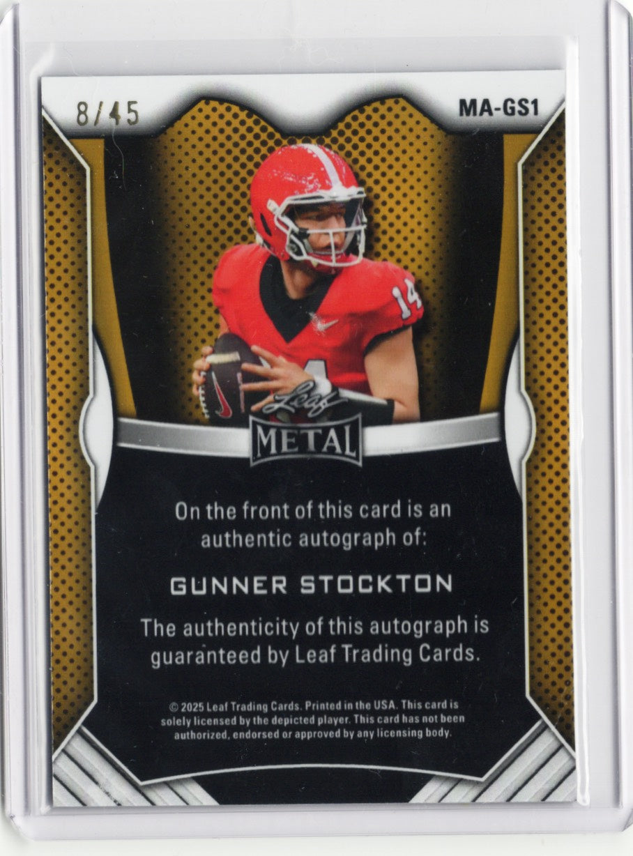 2025 Leaf Metal Gunner Stockton #MAGS1 White Auto /45 Georgia Bulldogs Rookie RC Football Card