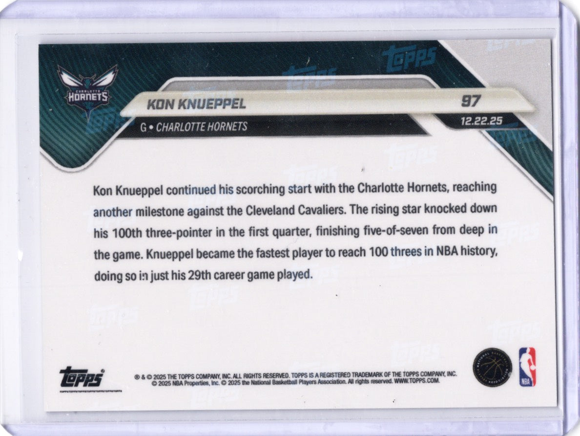 2025 Topps Now Kon Knueppel #97 Gold Foil /50 Charlotte Hornets Rookie RC Basketball Card