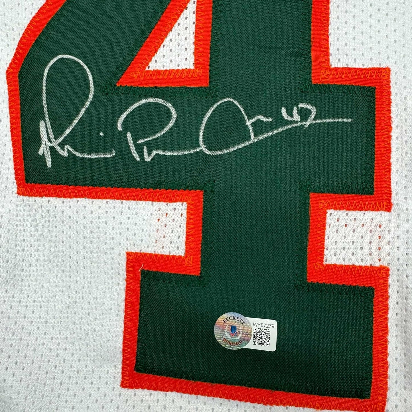 Framed Autographed/Signed Michael Irvin 35x39 Miami White College Football Jersey Beckett BAS COA
