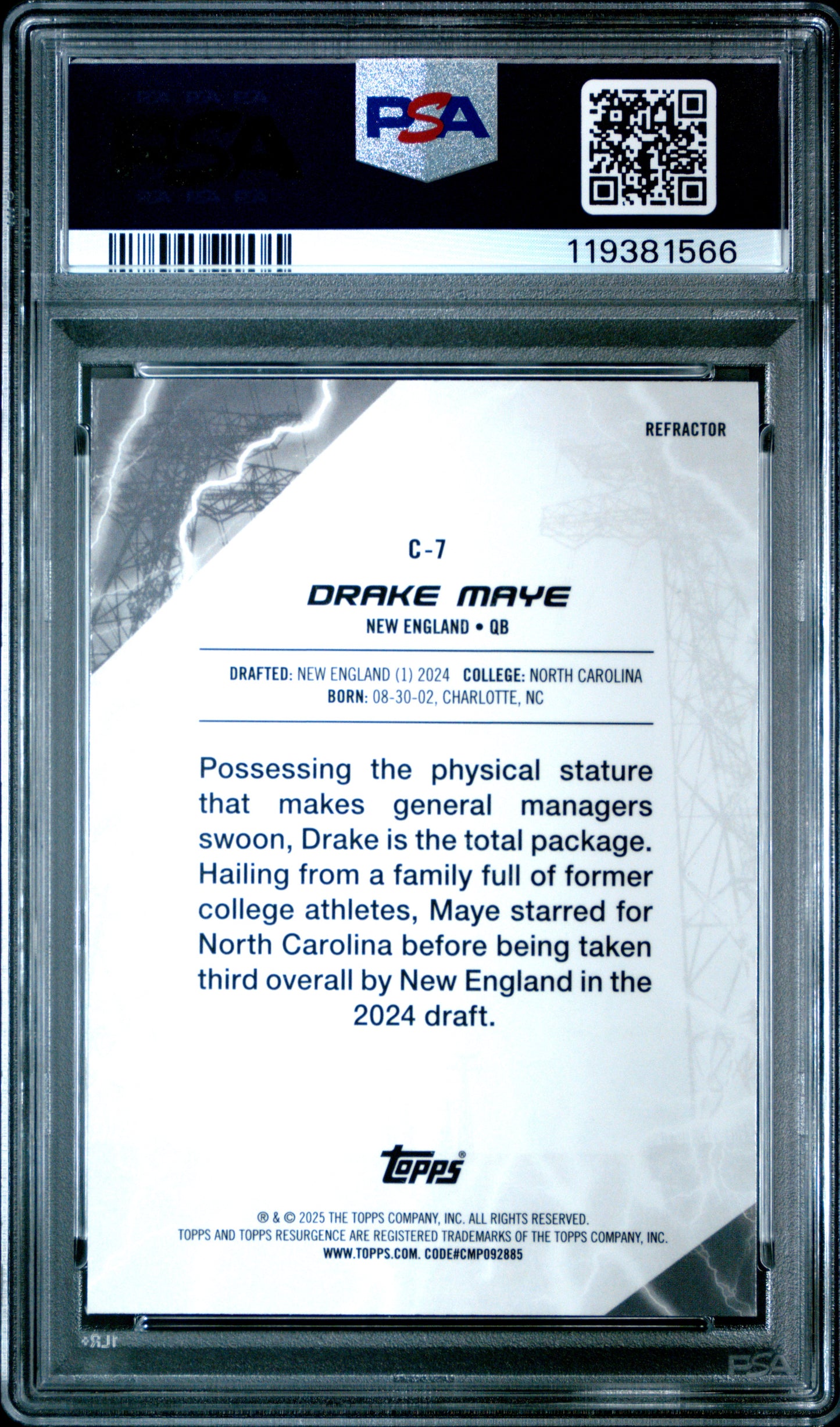 Graded 2024 Topps Resurgence Drake Maye #C7 Conductors Refractor Rookie RC Football Card PSA 10 Gem Mint