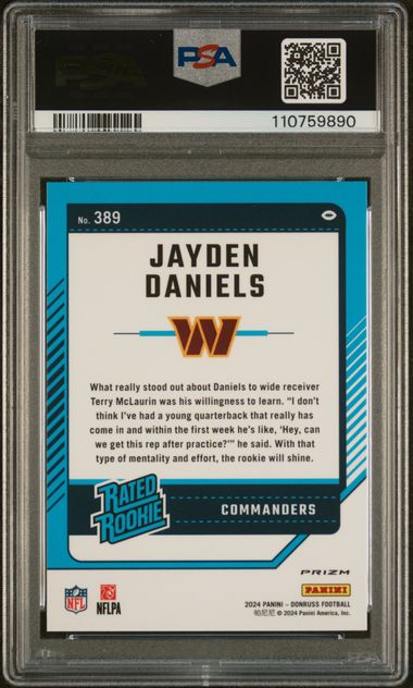 Graded 2024 Panini Donruss Optic Preview Pink Jayden Daniels #389 Rookie RC Football Card PSA 10 Gem Mint