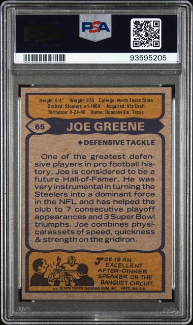 Graded 1979 Topps Joe Greene #65 Football Card PSA 6 EX-MT