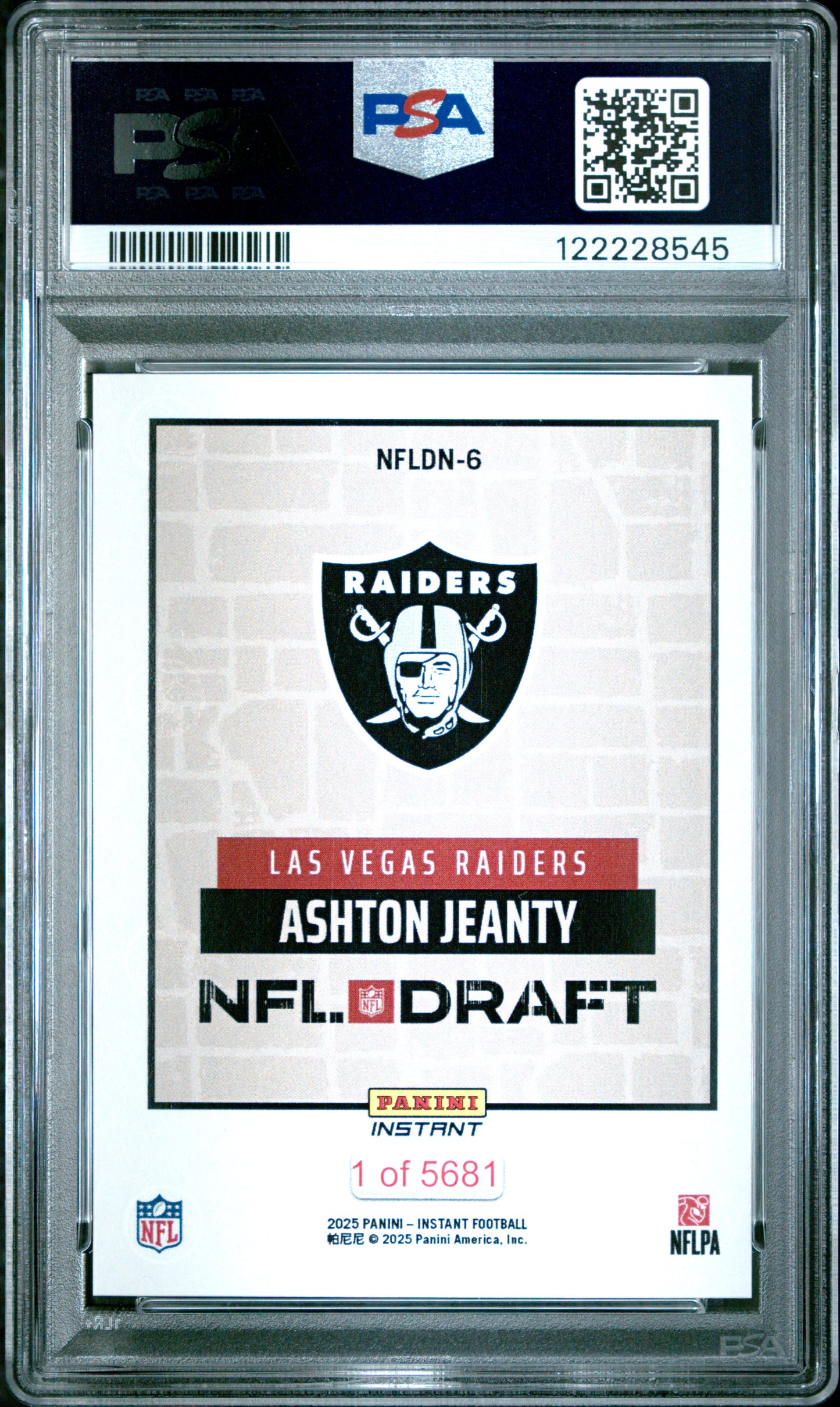 Graded 2025 Panini Instant Ashton Jeanty #NFLDN6 NFL Draft Night Rookie RC Football Card PSA 8 Near Mint