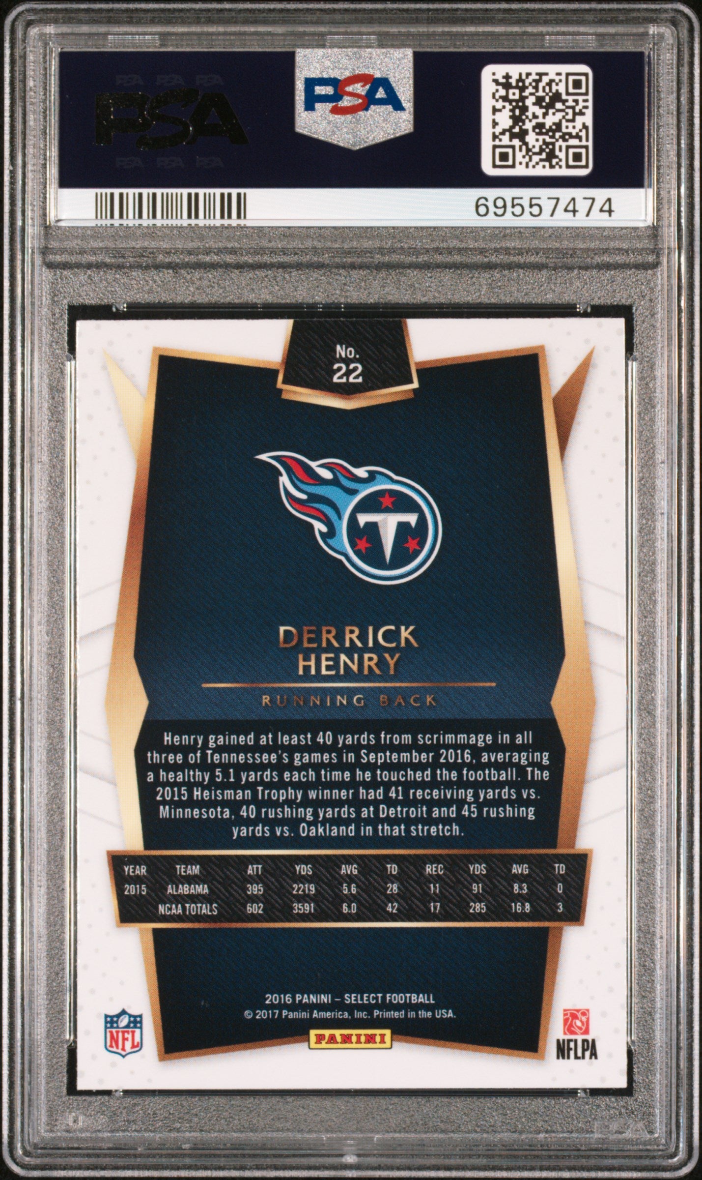 Graded 2016 Panini Select Derrick Henry #22 Rookie RC Football Card PSA 10 Gem Mint