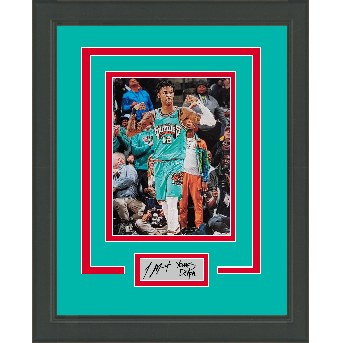 Framed Ja Morant Young Dolph Facsimile Laser Engraved Signature Dual Auto Memphis Grizzlies 11x14 Basketball Photo