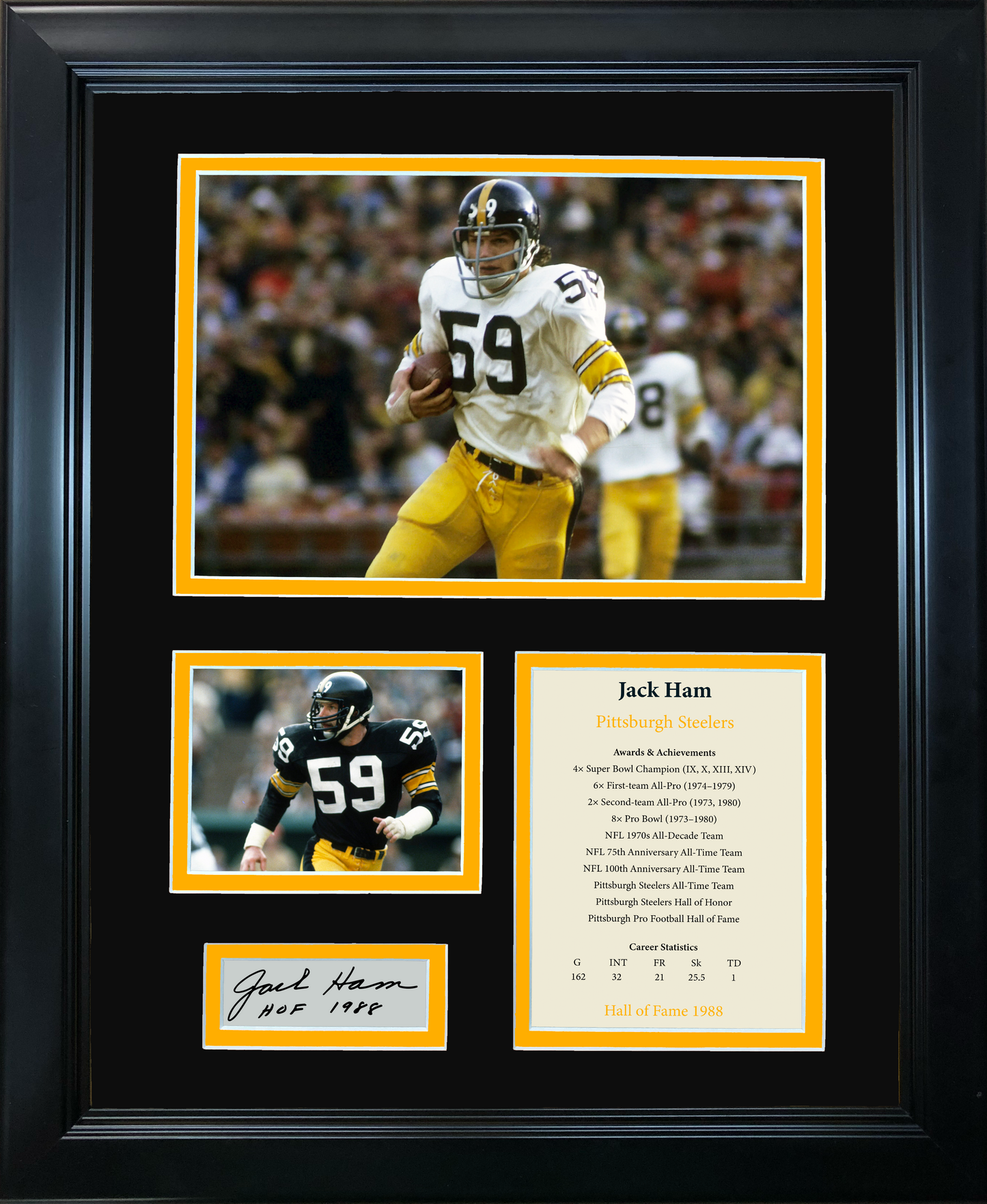 Framed Jack Ham Hall of Fame Facsimile Laser Engraved Signature Auto Pittsburgh Steelers 11"x14" Photo Sig Collage