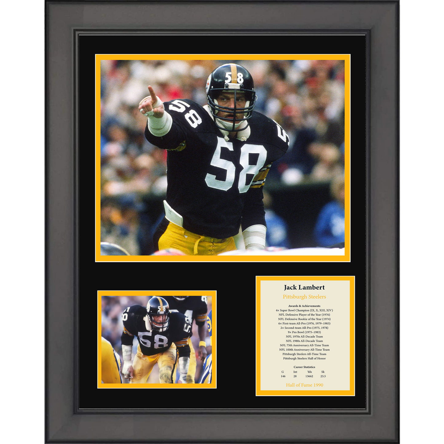 Framed Jack Lambert Hall of Fame Pittsburgh Steelers 11"x14" Three Photo Collage