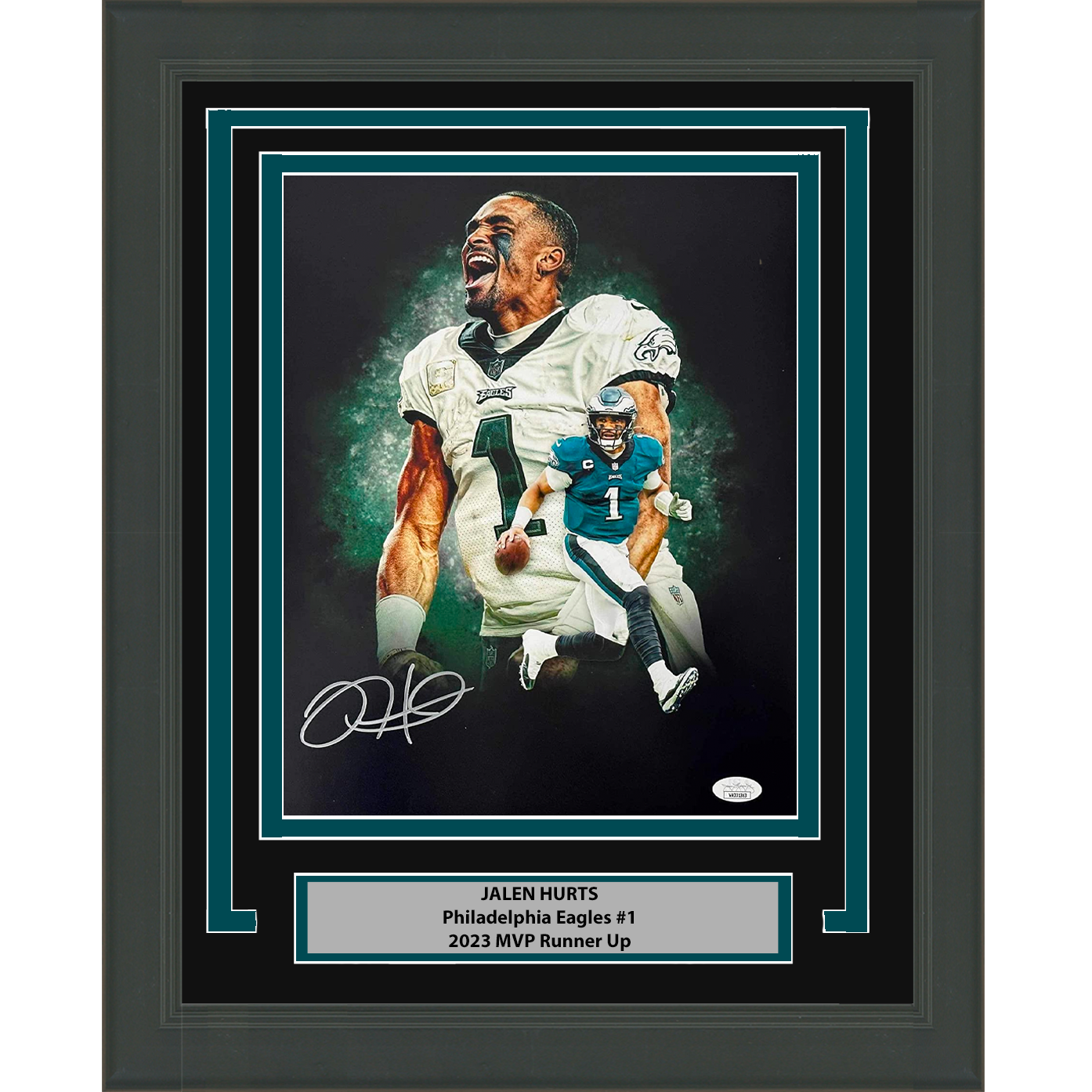 Framed Autographed/Signed Jalen Hurts Philadelphia Eagles 11x14 Football Photo JSA COA #2