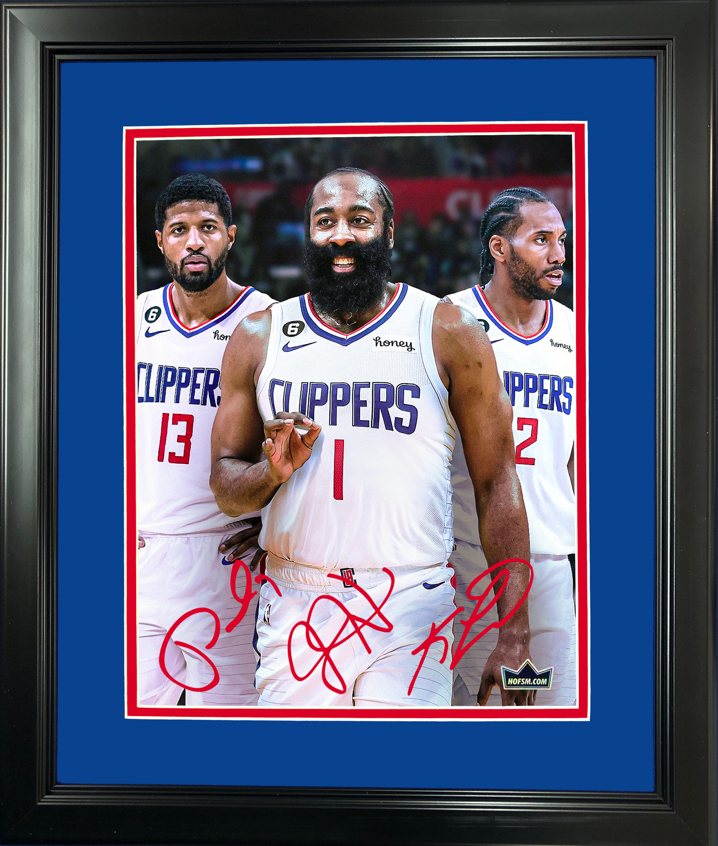 Framed James Harden, Kawhi Leonard & Paul George Big 3 Facsimile Laser Engraved Signature Auto 11"x14" Basketball Photo HOFSM Holo