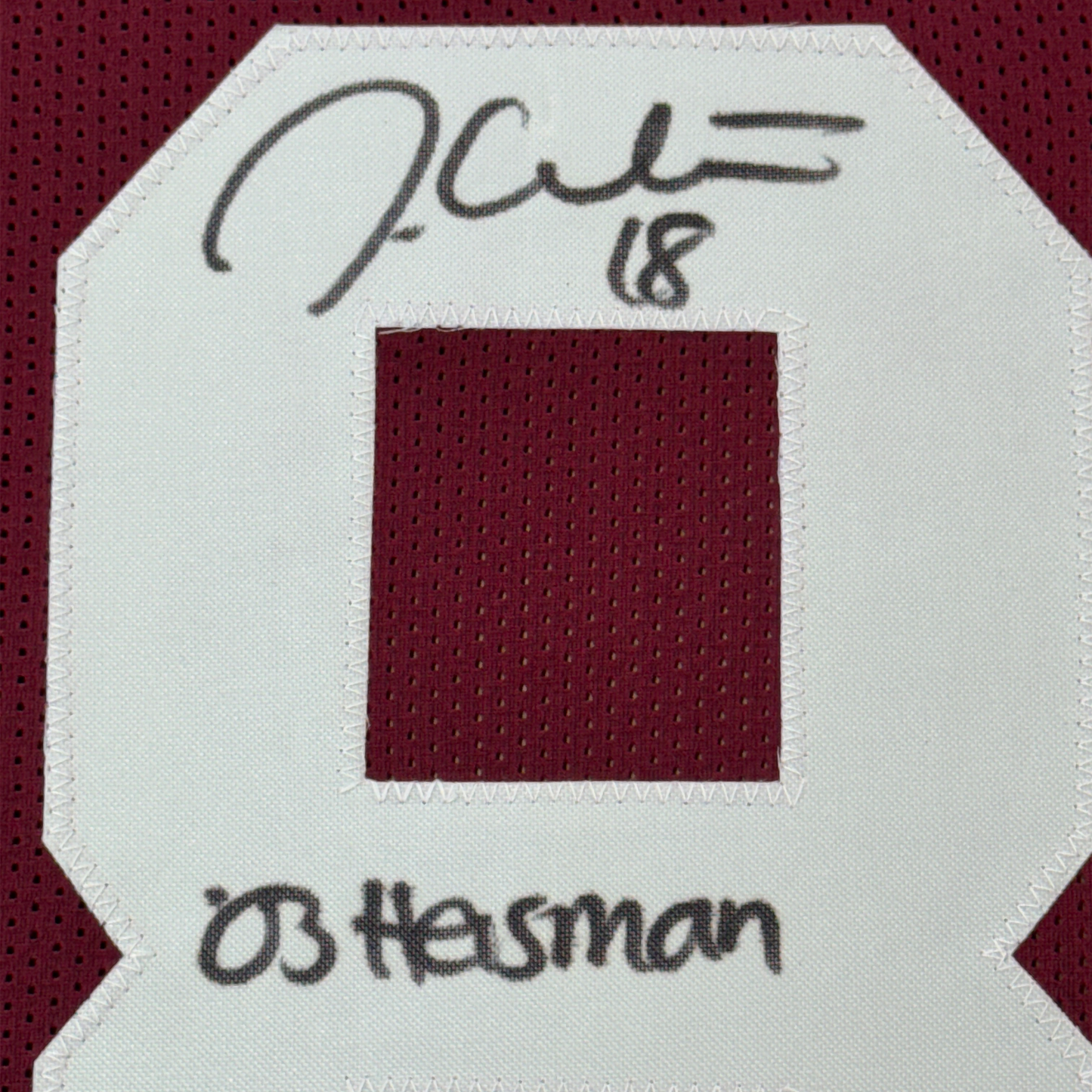 Framed Autographed/Signed Jason White 35x39 03 Heisman Oklahoma Maroon College Football Jersey JSA COA
