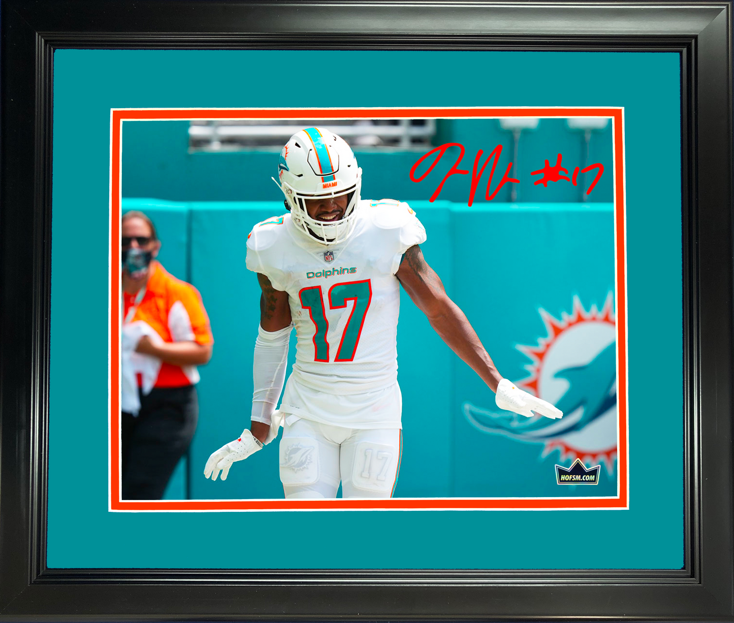 Framed Jaylen Waddle Miami Dolphins Facsimile Laser Engraved Signature Auto 11"x14" Football Photo HOFSM Holo