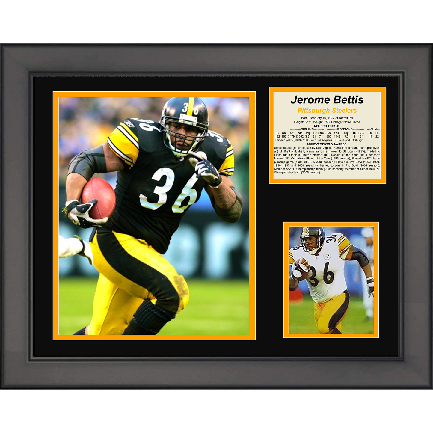 Framed Jerome Bettis Hall of Fame Pittsburgh Steelers 11"x14" Football Three Photo Collage