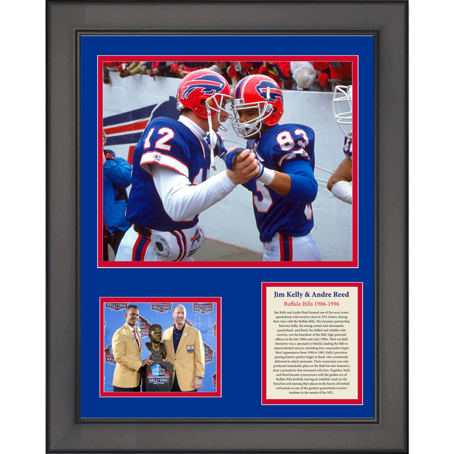 Framed Jim Kelly & Andre Reed Hall of Fame Buffalo Bills 11"x14" Football Three Photo Collage