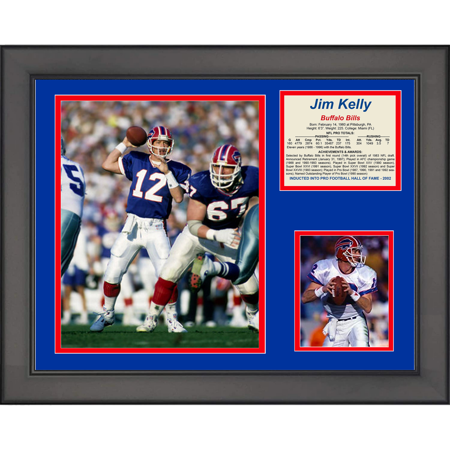 Framed Jim Kelly Hall of Fame Buffalo Bills Football 11"x14" Three Photo Collage
