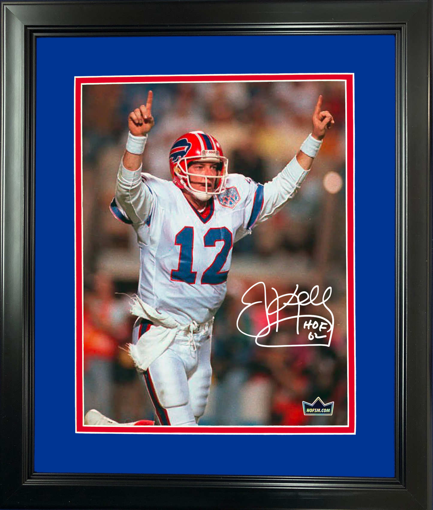 Framed Jim Kelly Buffalo Bills Facsimile Laser Engraved Signature Auto 11"x14" Football Photo HOFSM Holo