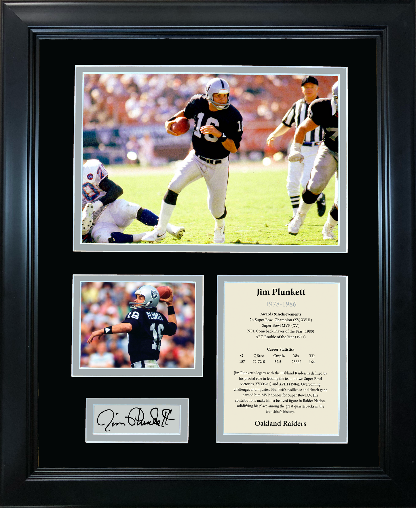 Framed Jim Plunkett Facsimile Laser Engraved Signature Auto Oakland Los Angeles Raiders 11"x14" Football Photo Sig Collage
