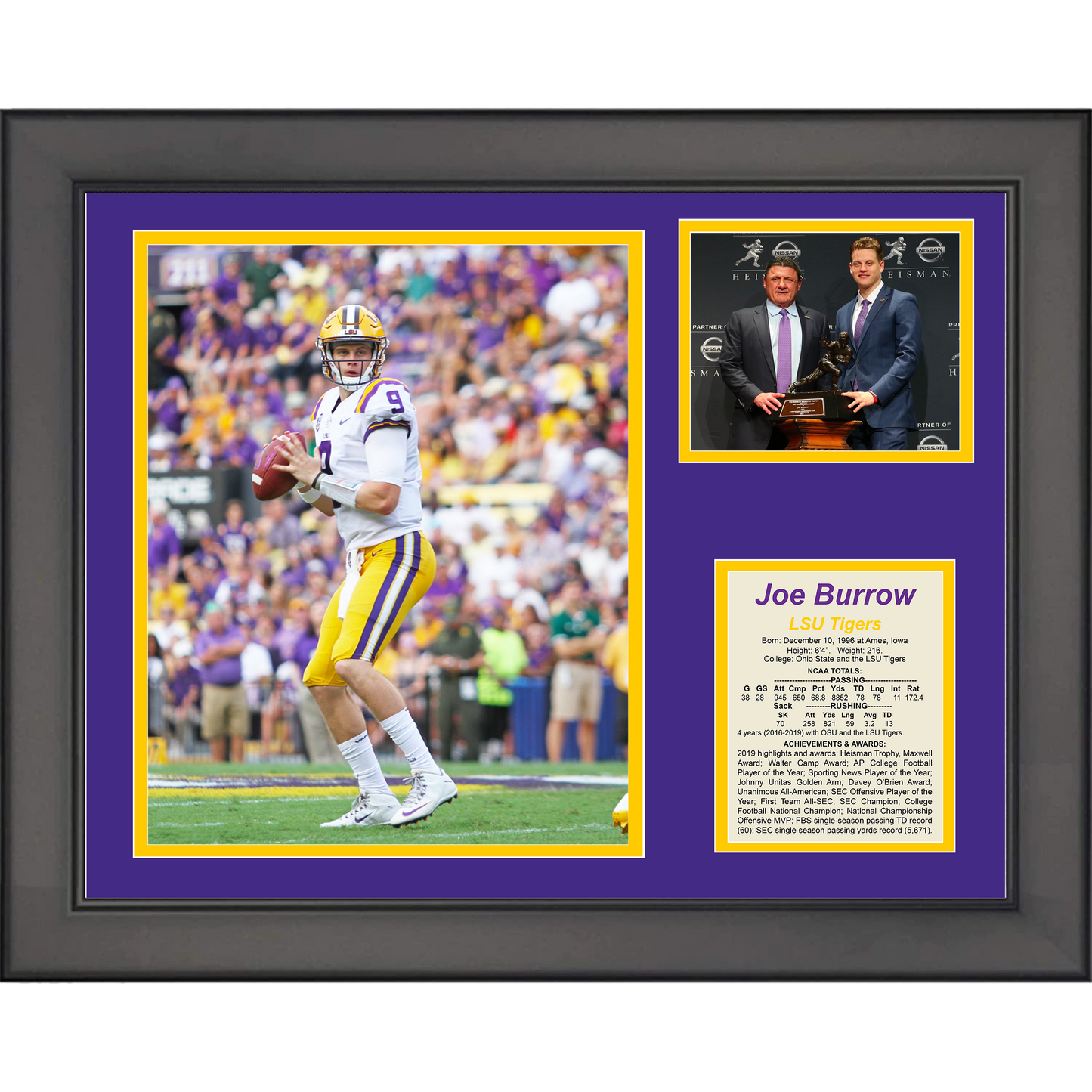 Framed Joe Burrow LSU Heisman Trophy 11"x14" College Football Three Photo Collage