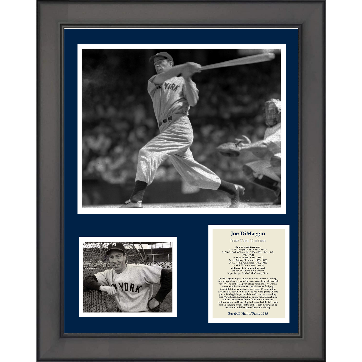 Framed Joe DiMaggio Hall of Fame New York Yankees Baseball 11"x14" Three Photo Collage