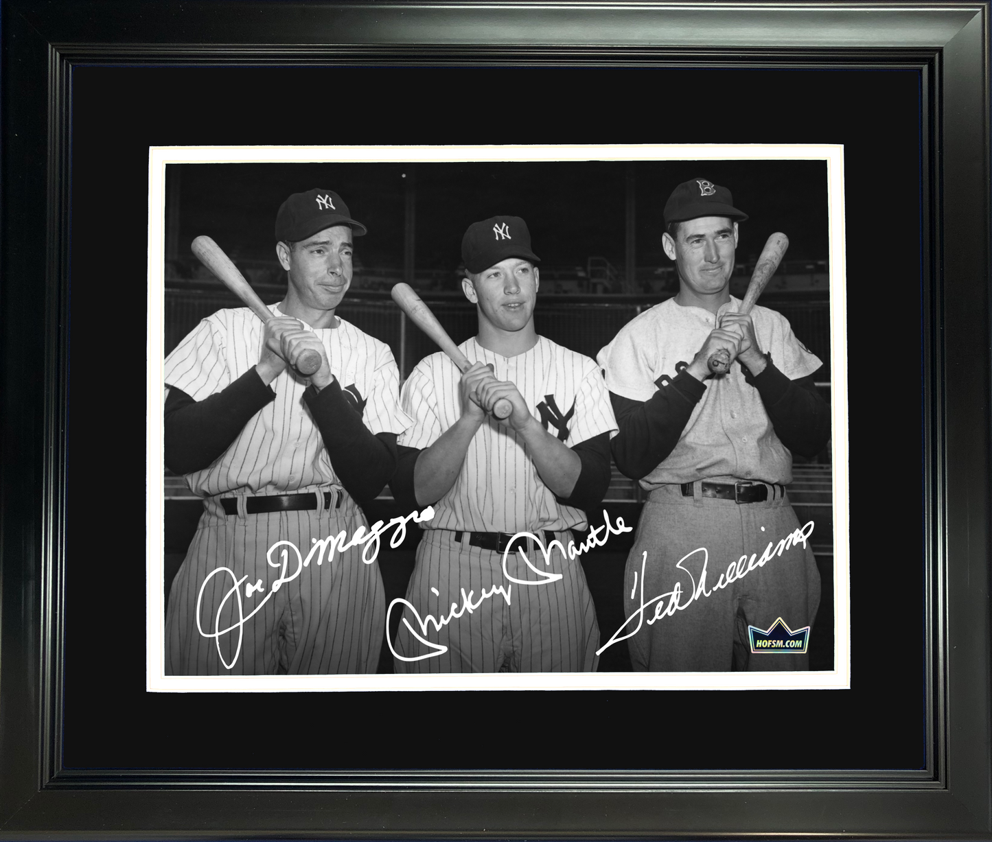 Framed Joe DiMaggio, Mickey Mantle & Ted Williams Facsimile Laser Engraved Signature Auto 11"x14" Baseball Photo HOFSM Holo