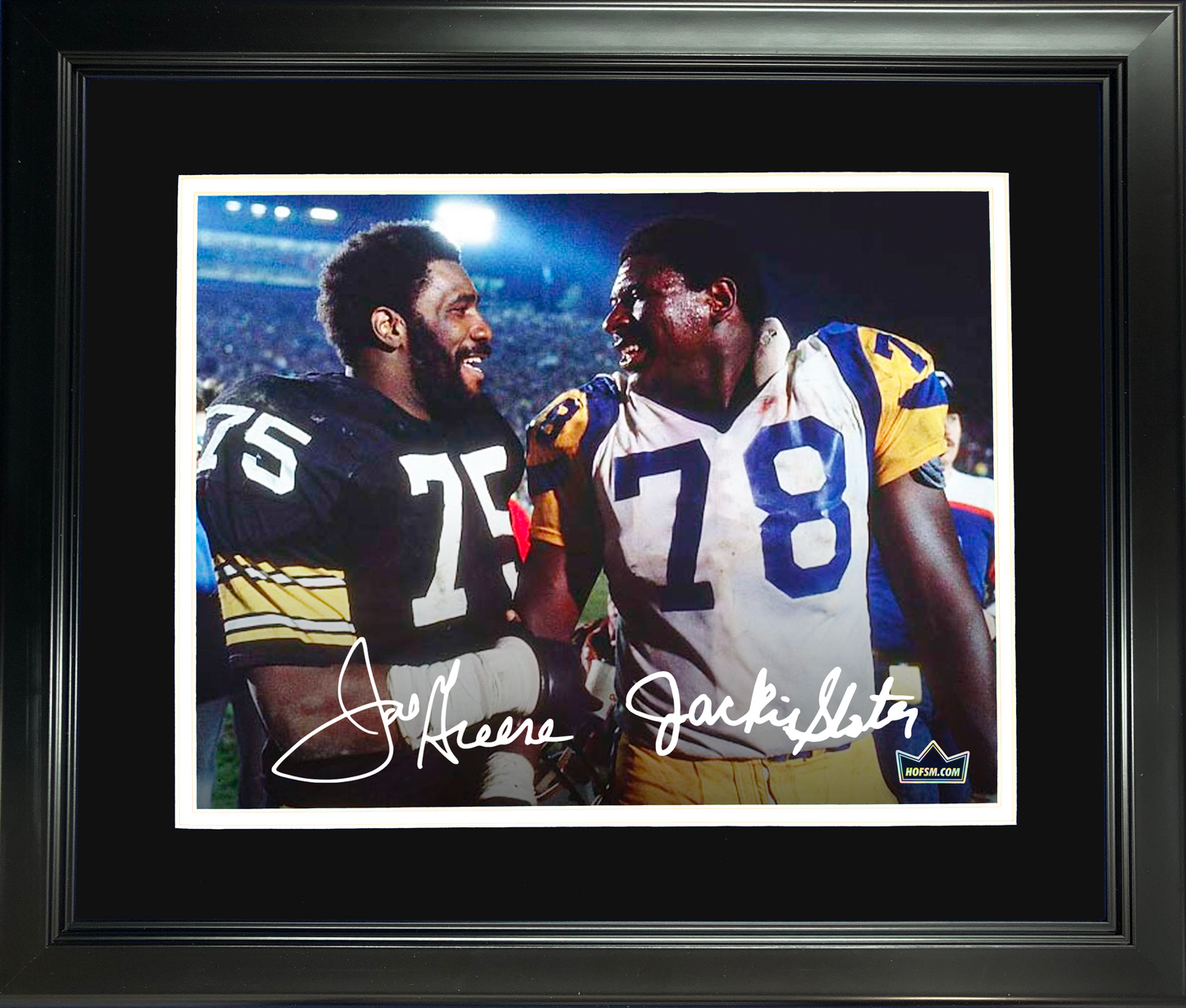 Framed Joe Greene & Jackie Slater Dual Facsimile Laser Engraved Signature Auto 11"x14" Football Photo HOFSM Holo