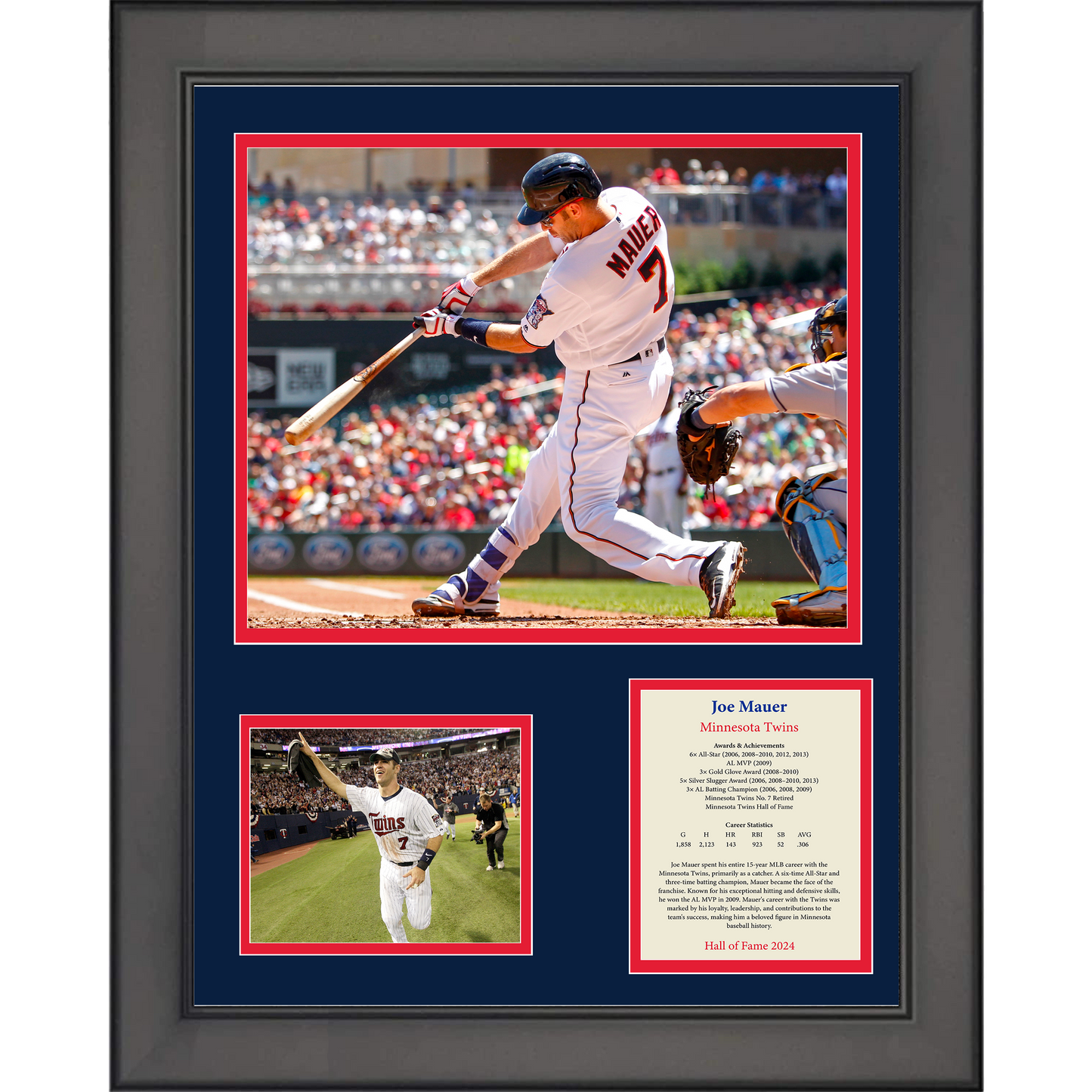 Framed Joe Mauer Hall of Fame Minnesota Twins Baseball 11"x14" Three Photo Collage