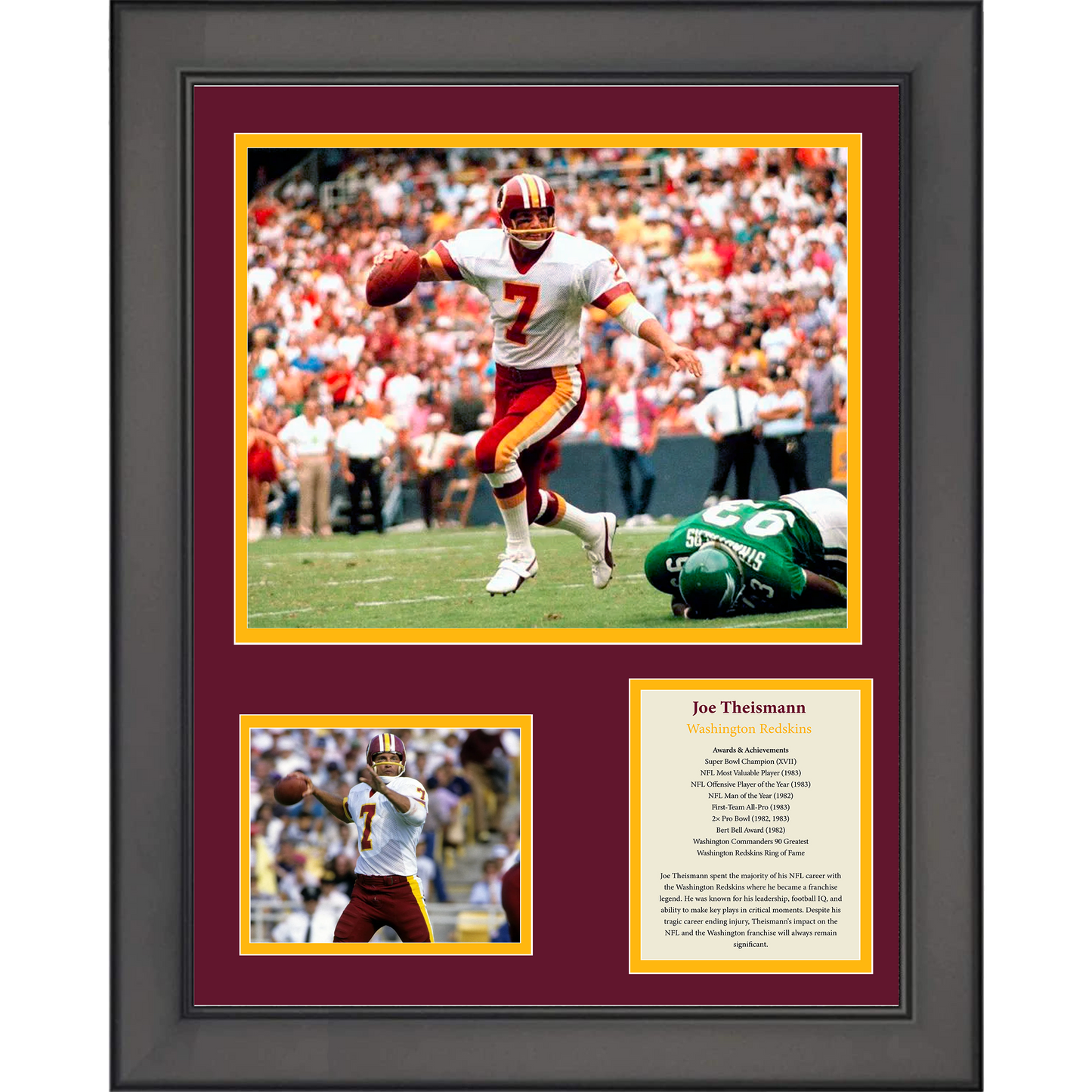 Framed Joe Theismann Washington Football 11"x14" Three Photo Collage