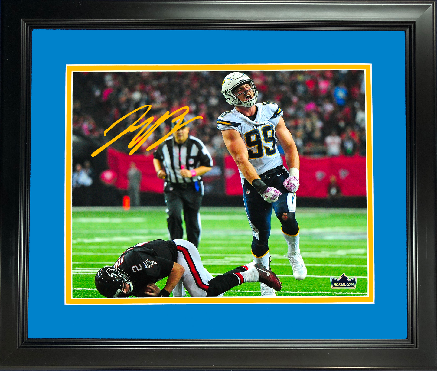 Framed Joey Bosa Los Angeles Chargers Facsimile Laser Engraved Signature Auto 11"x14" Football Photo HOFSM Holo