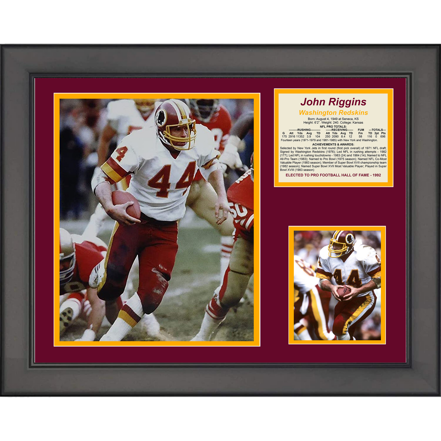 Framed John Riggins Hall of Fame Washington Commanders Football 11"x14" Three Photo Collage