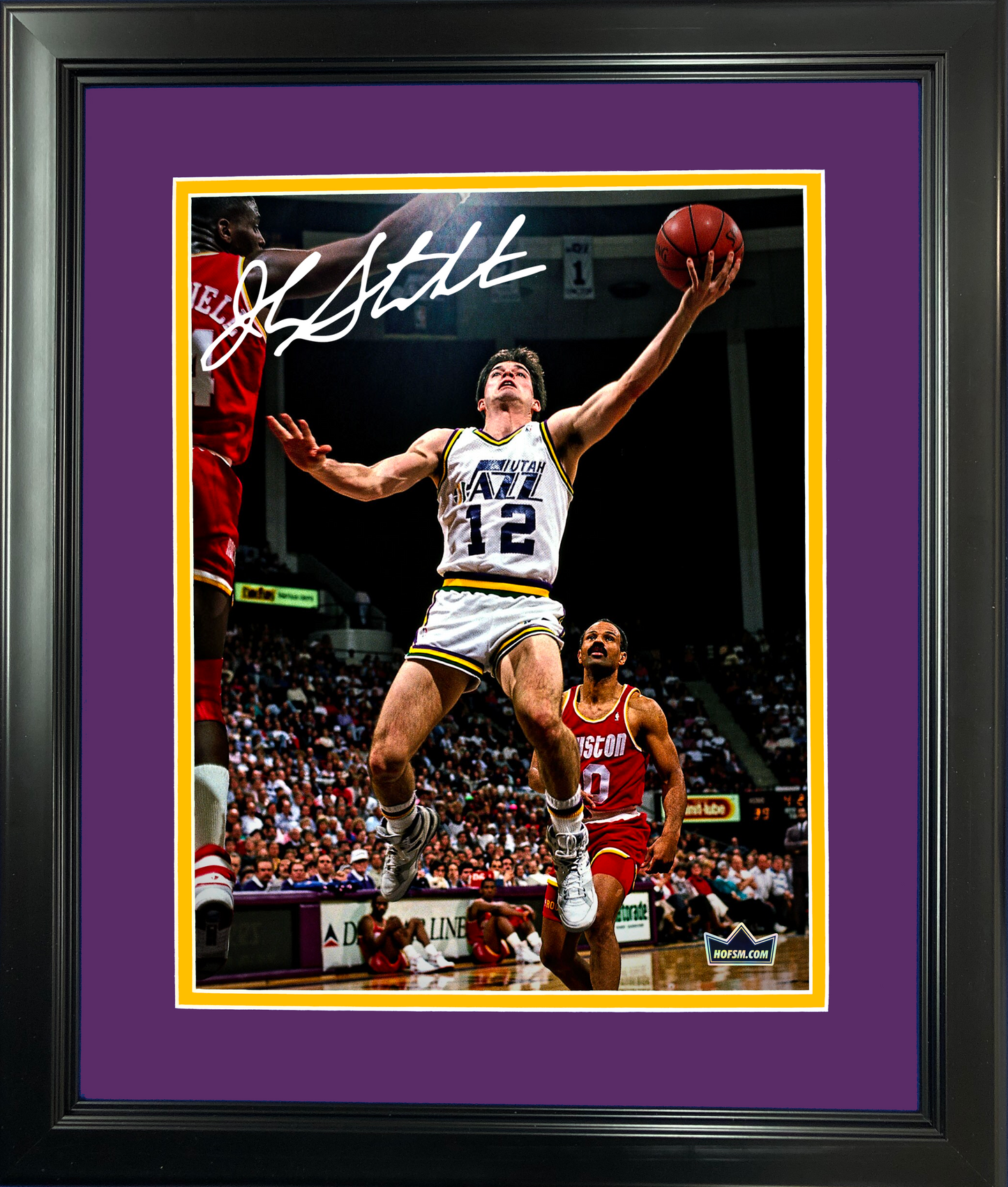 Framed John Stockton Facsimile Laser Engraved Signature Auto 11"x14" Basketball Photo HOFSM Holo