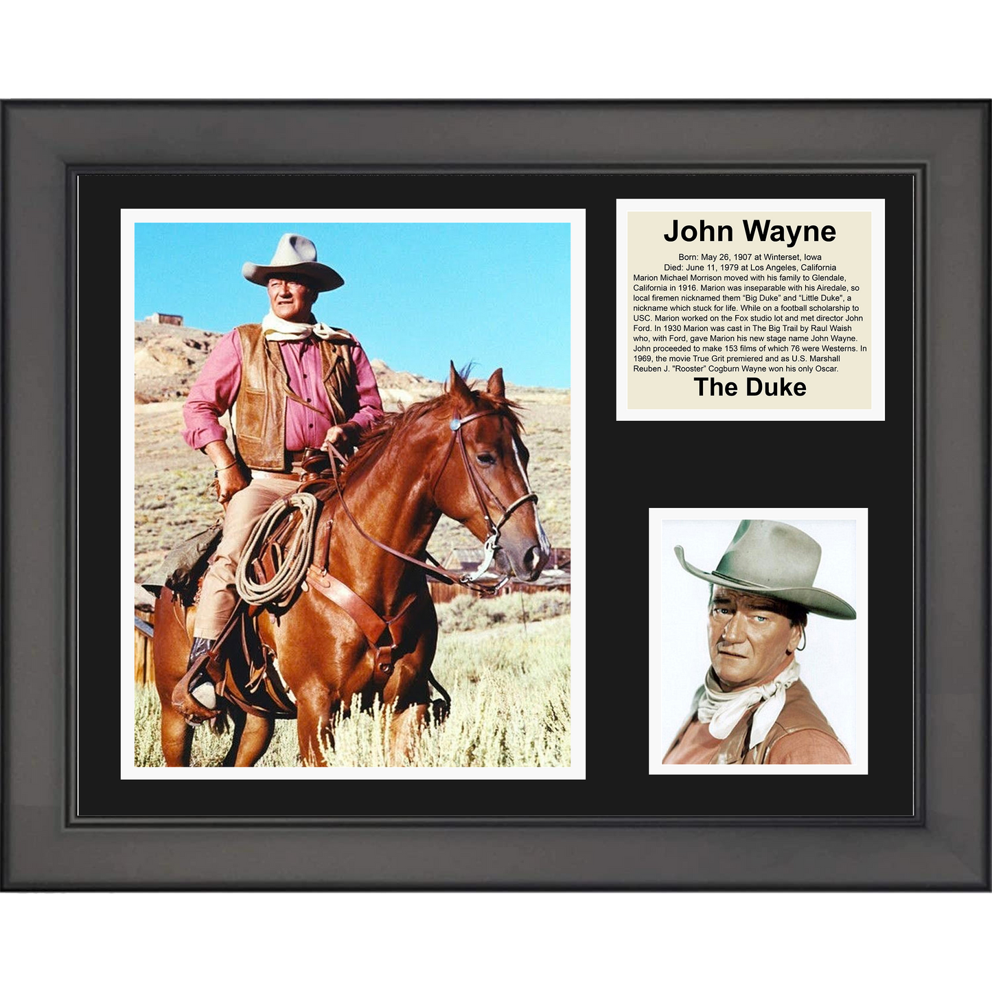 Framed John The Duke Wayne Actor 11"x14" Three Photo Collage