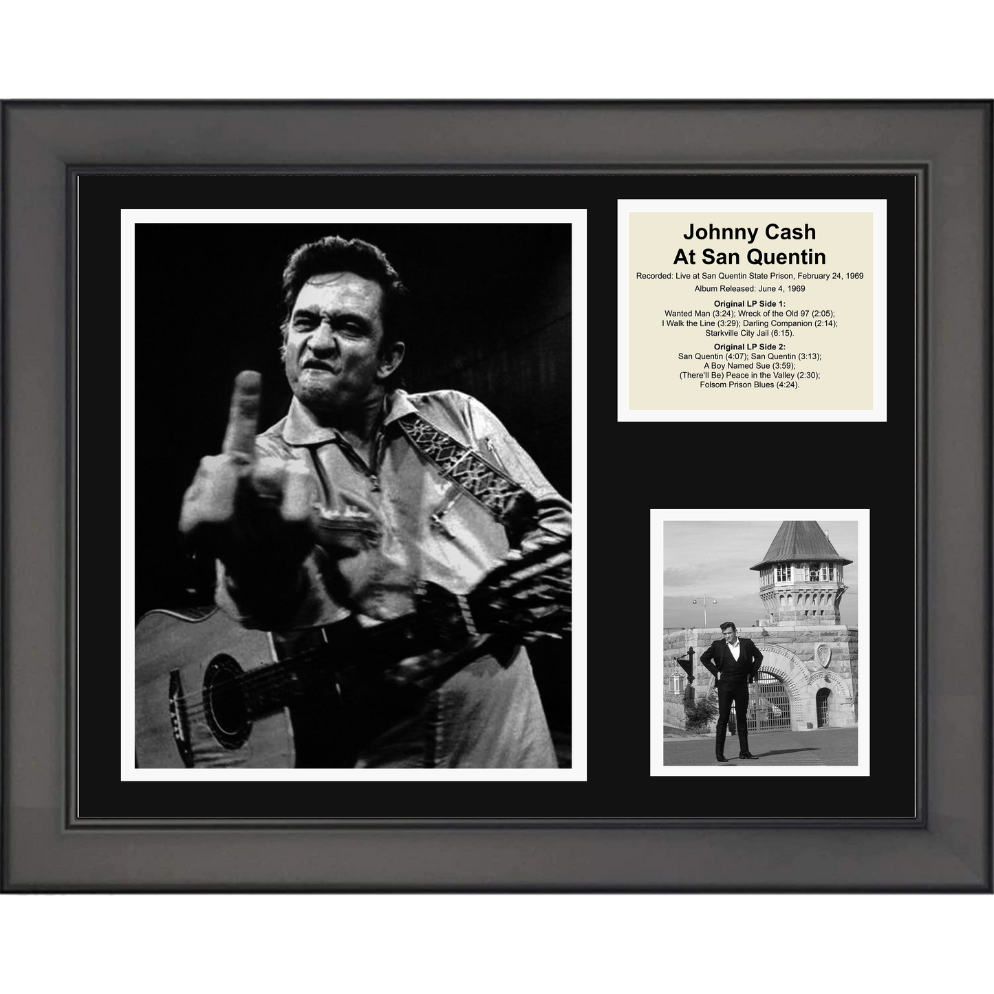 Framed Johnny Cash at San Quentin 11"x14" Music Three Photo Collage