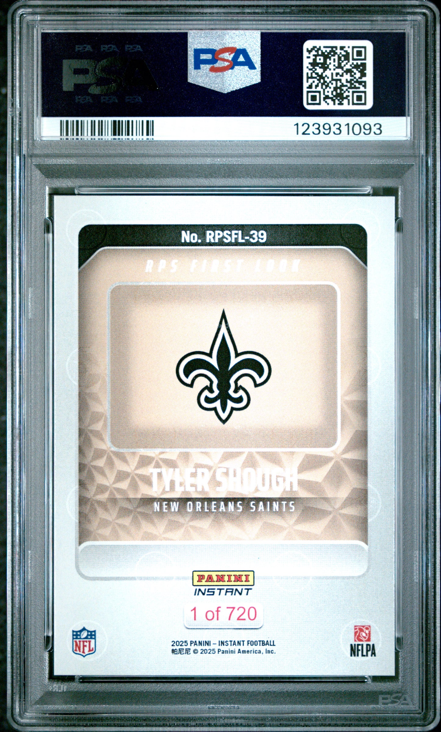 Graded 2025 Panini Instant Tyler Shough #RPSFL39 RPS First Look Rookie RC Football Card PSA 10 Gem Mint