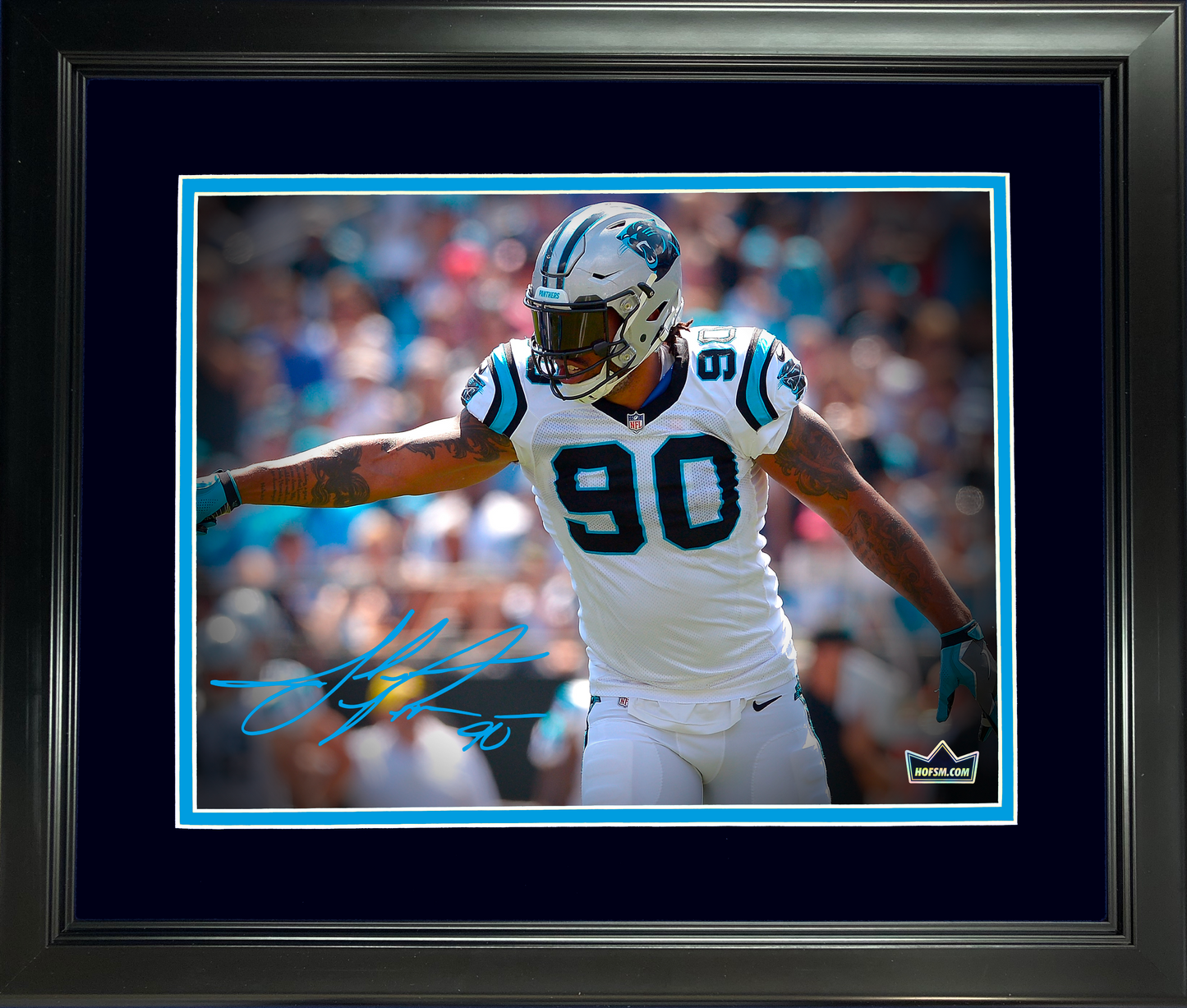 Framed Julius Peppers Facsimile Laser Engraved Signature Auto Carolina Panthers 11"x14" Football Photo HOFSM Holo