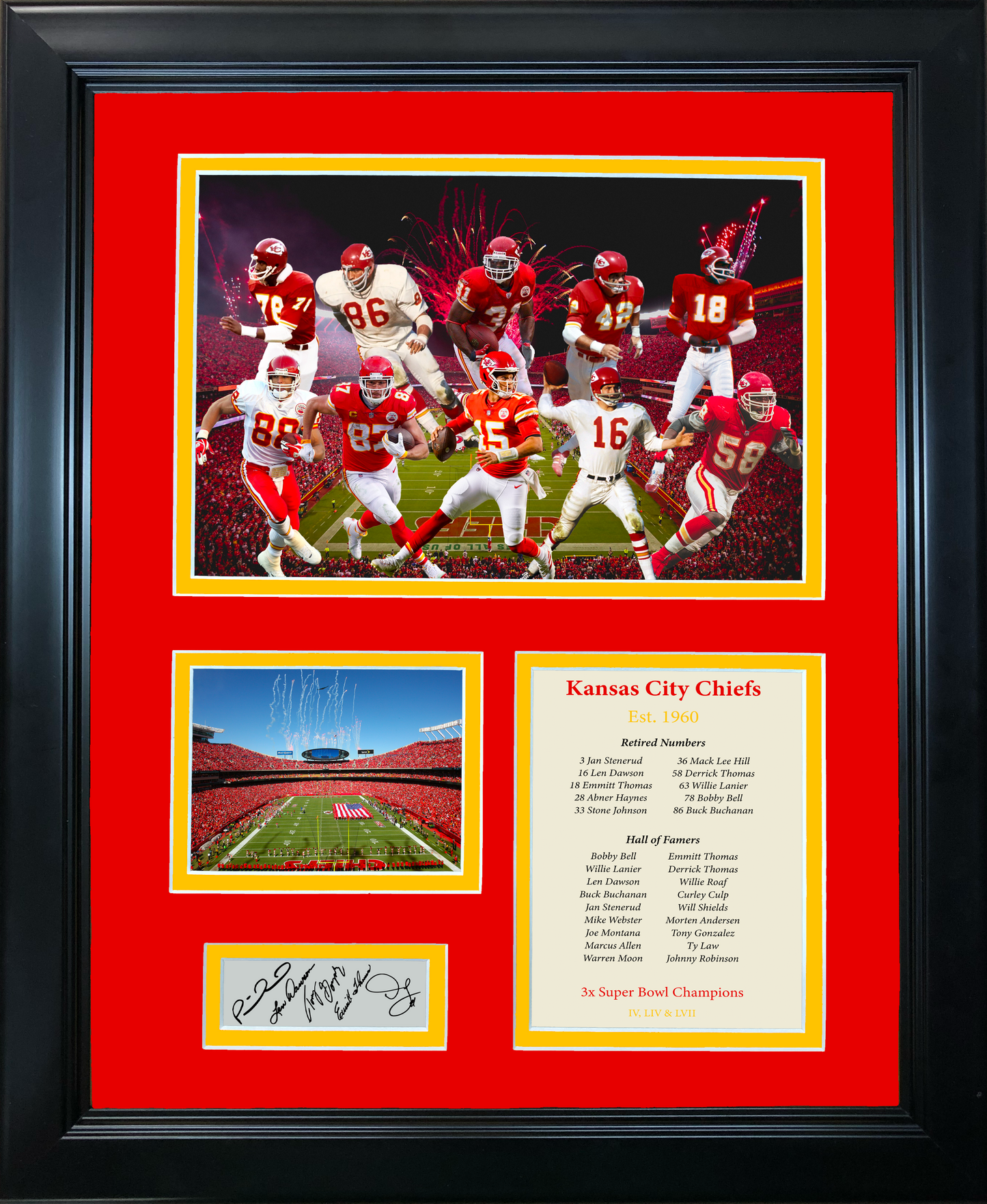 Framed Kansas City Chiefs All-Time Greats Facsimile Laser Engraved Signature Auto 11"x14" Football Photo Sig Collage