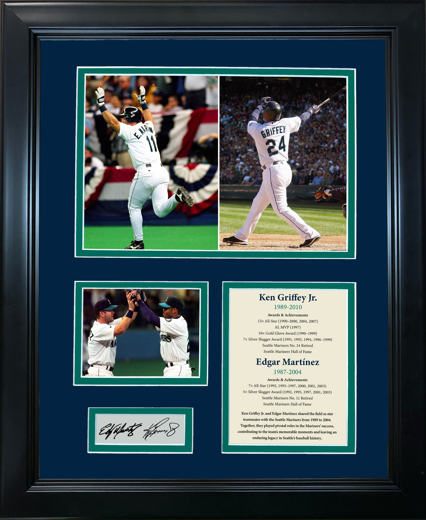 Framed Ken Griffey Jr & Edgar Martinez Dual Facsimile Laser Engraved Signature Auto Seattle Mariners 11"x14" Baseball Photo Sig Collage